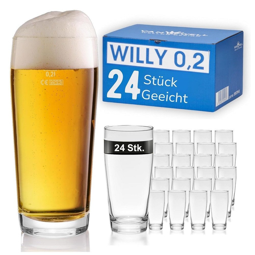Arcoroc Bierglas Arcoroc Willi Becher 265 ml geeicht auf 200 ml 24er Set, Glas