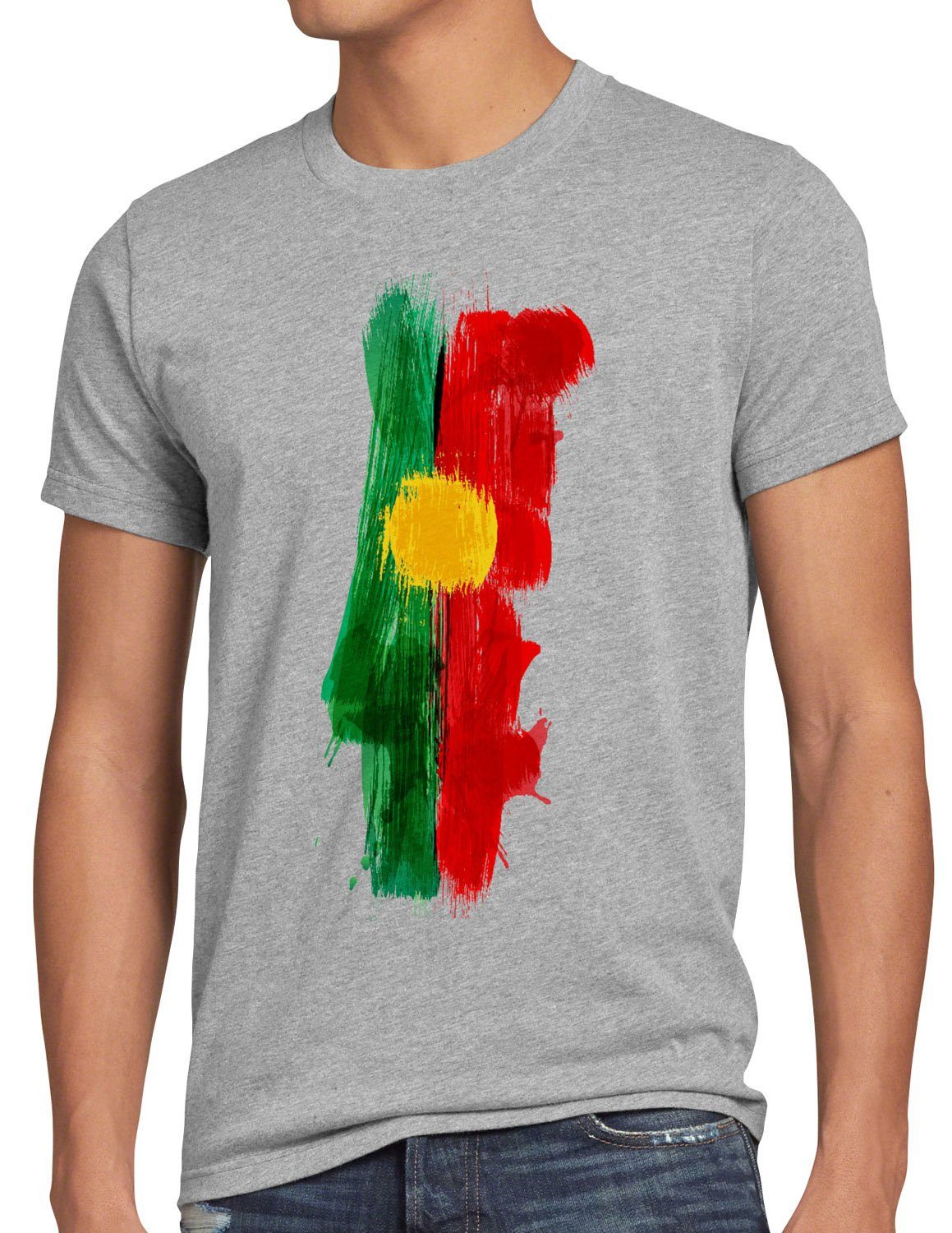 WM Fahne Flagge Herren Fußball meliert EM Portugal Sport Print-Shirt style3 T-Shirt grau