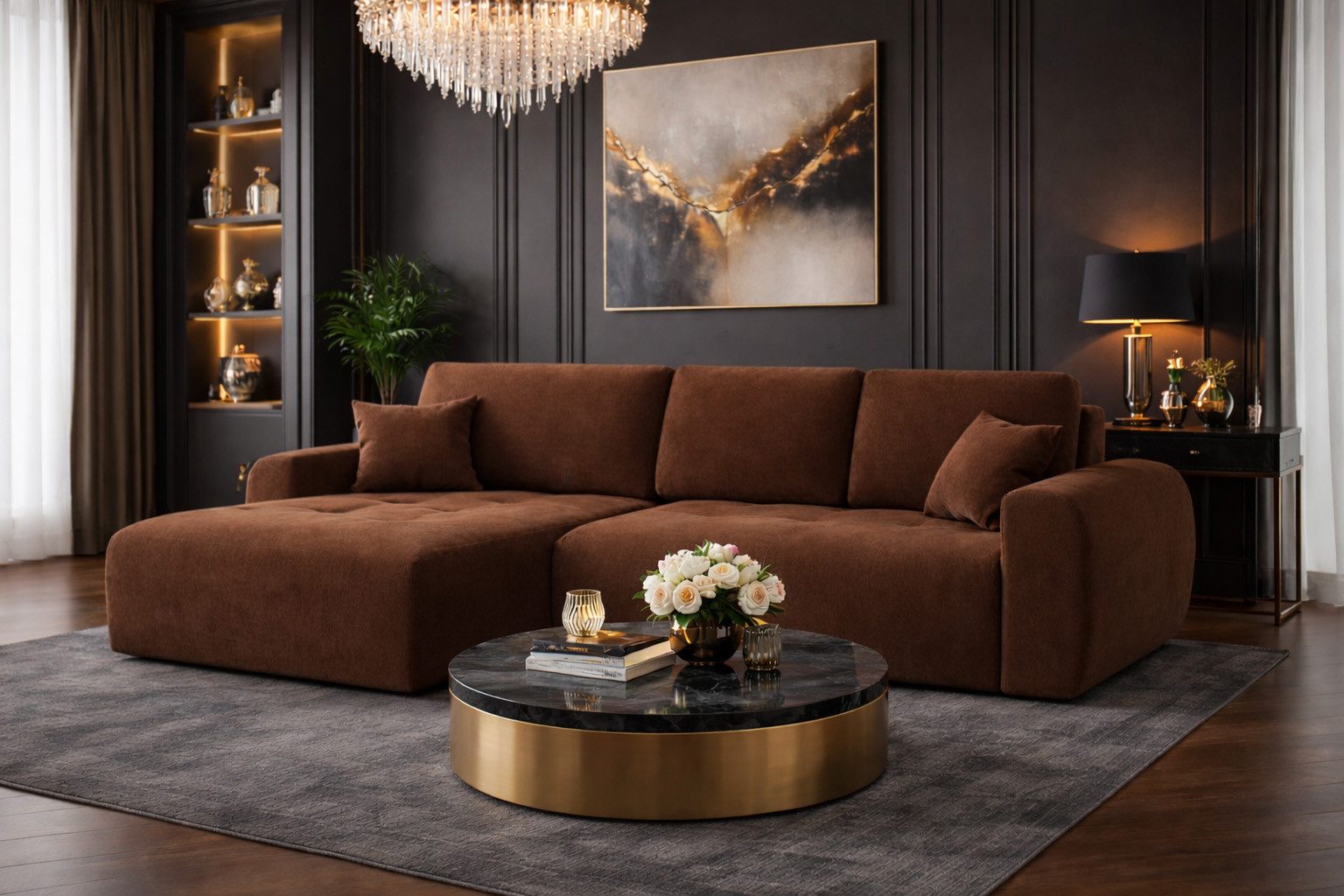 Kaiser Möbel Ecksofa mit Schlaffunktion und Bettkasten Ivo L aus Veloursstoff Salvador, Ecksofa mit Schlaffunktion, ausziehbar,mit Schlaffunktion,integrierter Stauraum