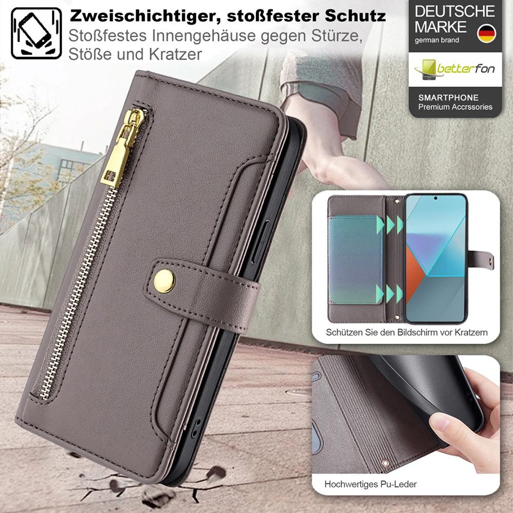 betterfon Handykette mit Portemonnaie für Xiaomi 17T - Handykette mit 5 Kartenfächer, Hände frei – mit Silikonhülle & Schnur für flexiblen Alltag