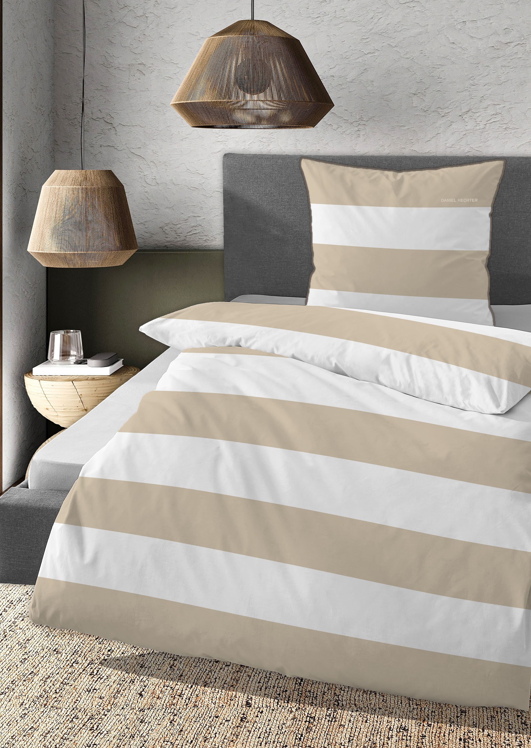 Daniel Hechter Bettwäsche 0041301, Renforcé, 2 teilig, hautsympathisch, Reißverschluss, ganzjährig nutzbar, LOGO + Paspel