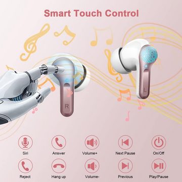 Ordtop MIT 4 ENC Mikrofon, IP7 Wasserdicht In-Ear-Kopfhörer (Stressfreie Bedienung mit Touch-Steuerung. Musikwiedergabe, Anrufannahme und Sprachassistentenaktivierung mit einem Fingerdruck., Hochleistungsfähige mit erweitertem Bluetooth,vielseitigen Funktionenz)