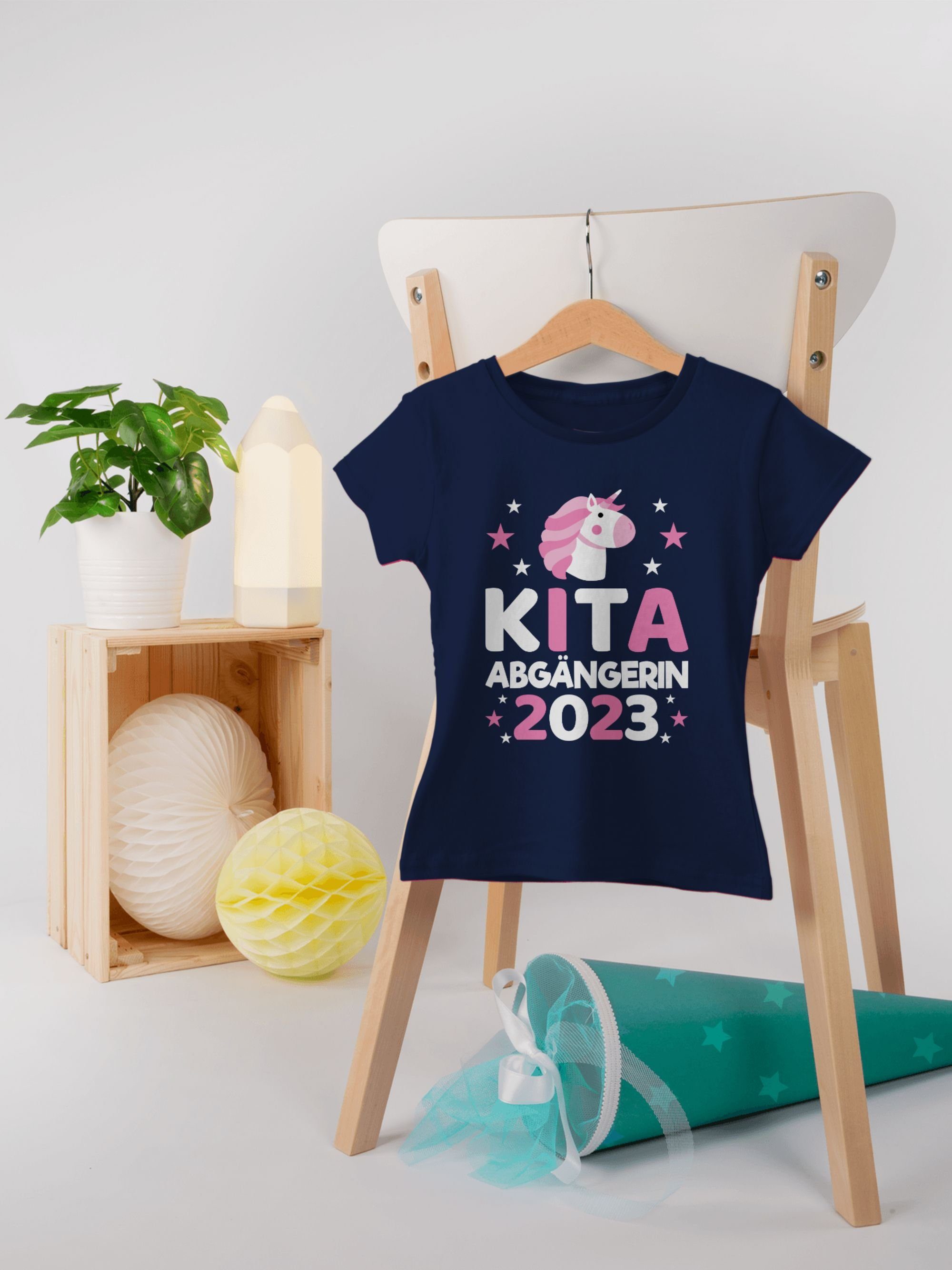 1 T-Shirt Mädchen Kita Abgängerin Blau Shirtracer 2023 Navy Einhorn Einschulung