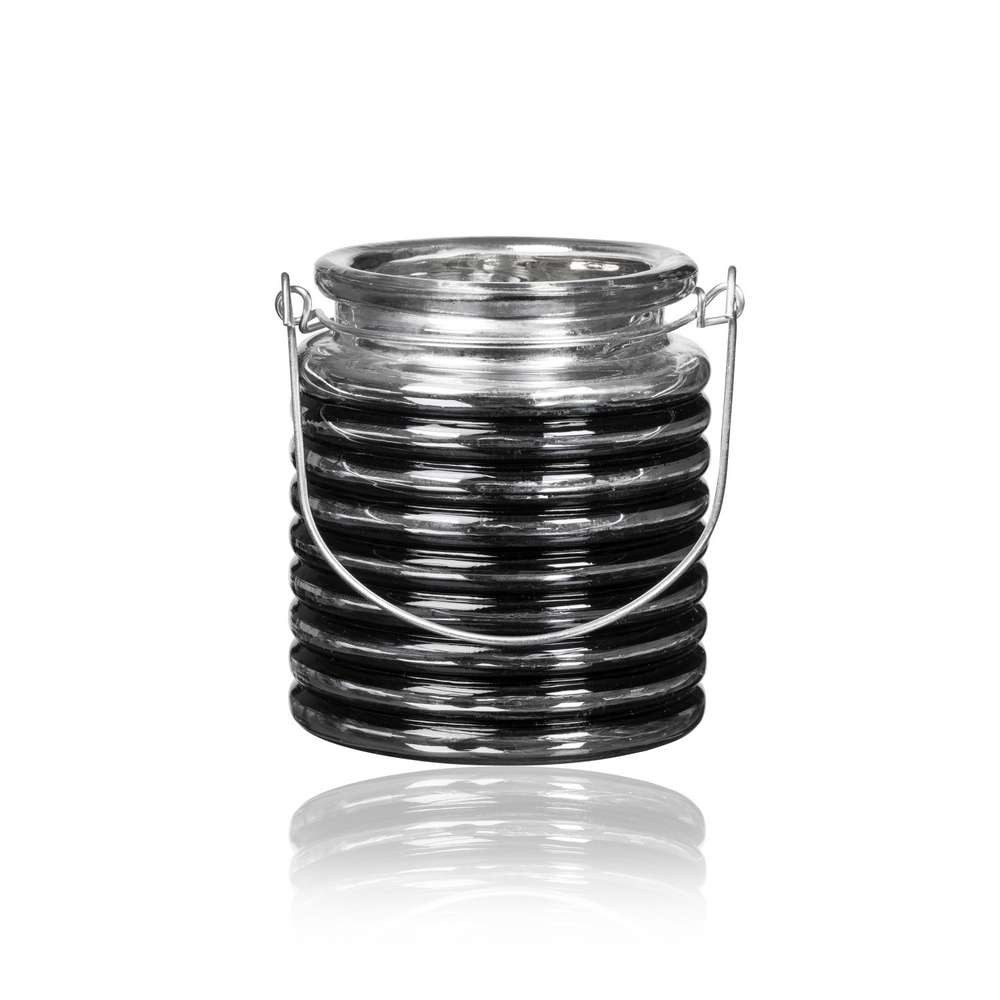 Sandra Rich Windlicht SANDRA RICH, GLASLATERNE BLACK RELIEF Silber verspiegelt SCHWARZ 9cm.