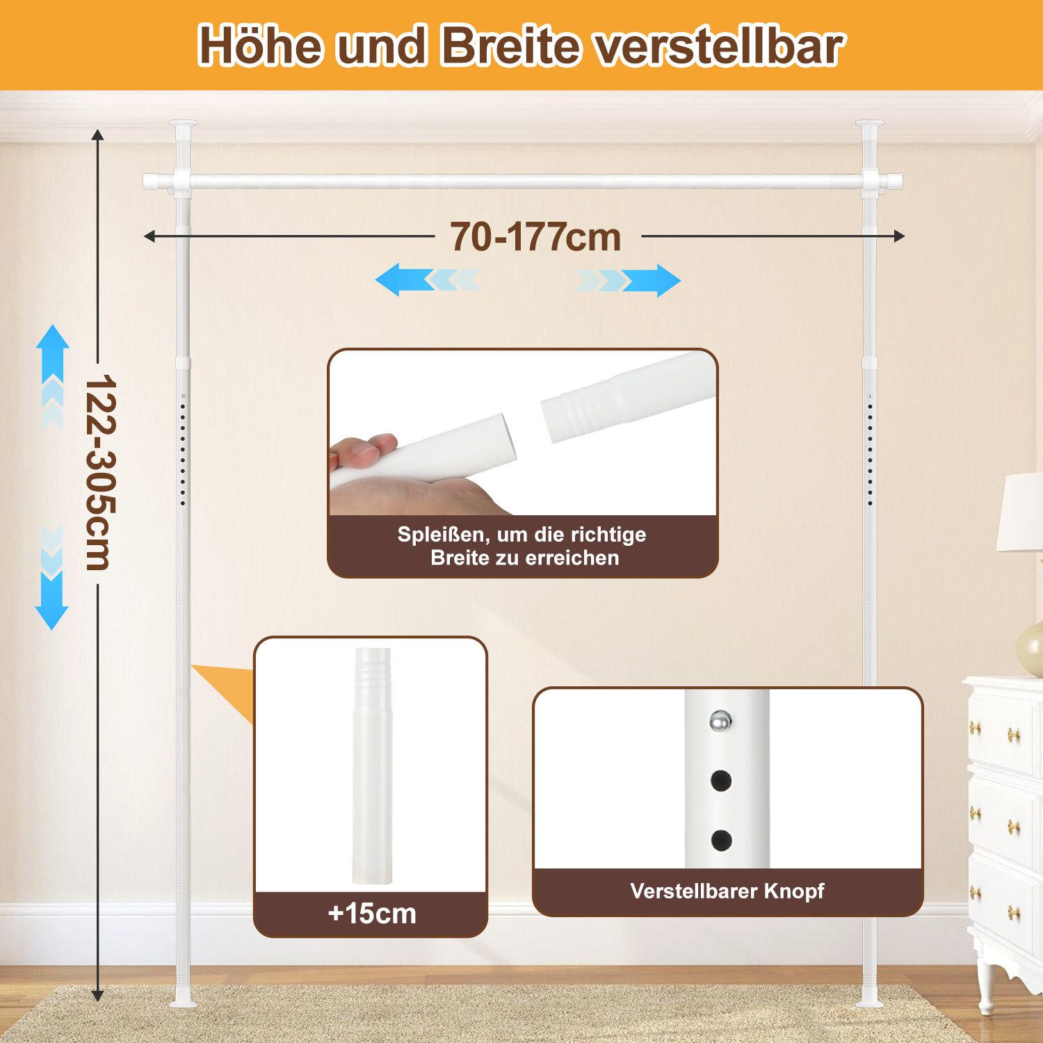 Clanmacy Raumteilerregal Raumteiler Paraventgestell Gardinenstange Verstellbar Flexibel Stangen – Bild 2 von 5