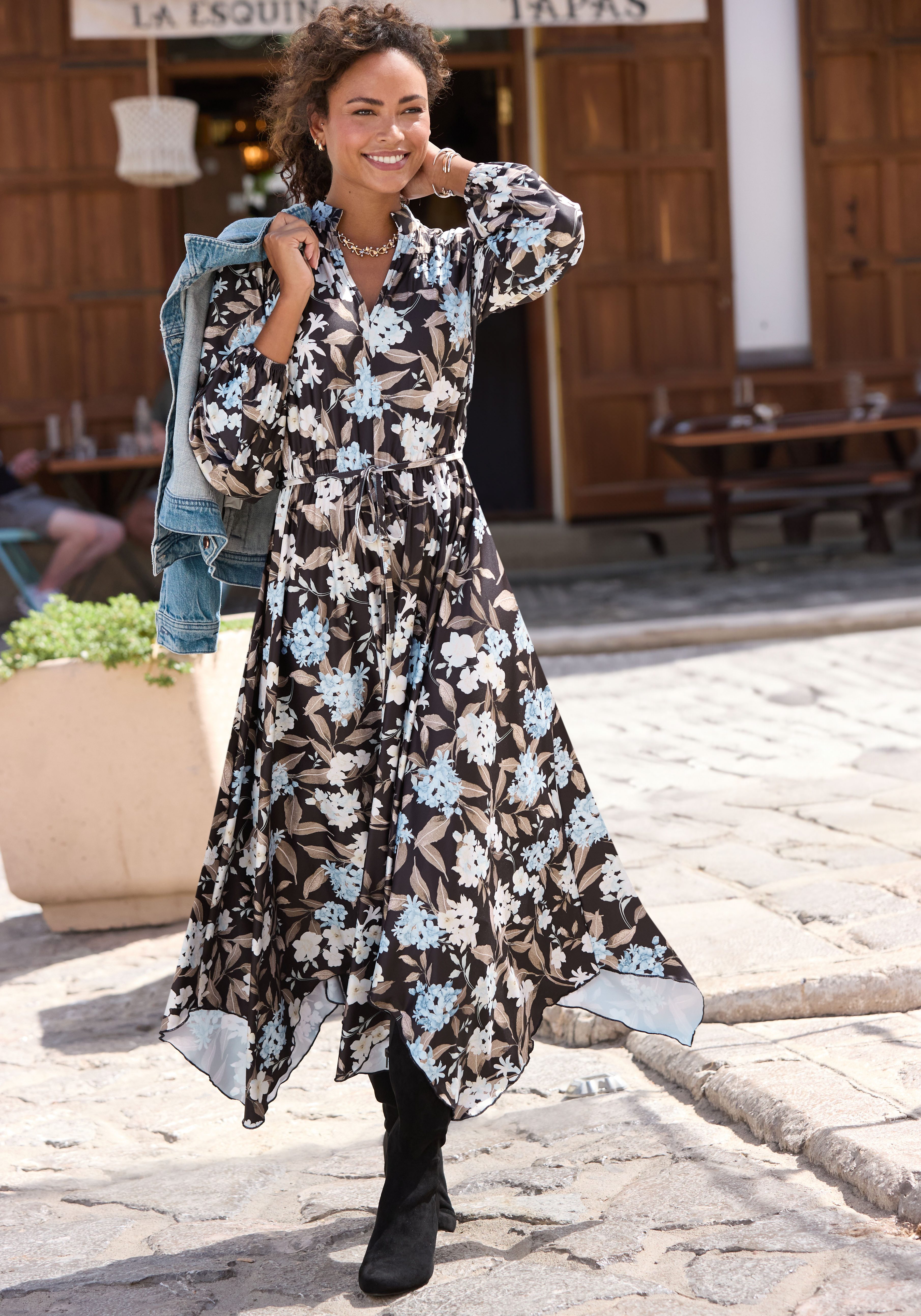 LASCANA Midikleid (mit Bindegürtel) aus bügelfreier Qualität