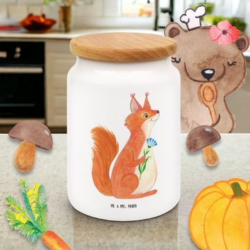 Mr. & Mrs. Panda Vorratsdose Eichhörnchen Blume - Weiß - Geschenk, Keramikdose, Dose, Tiermotive, Keramik, (1-tlg), Liebevolles Design