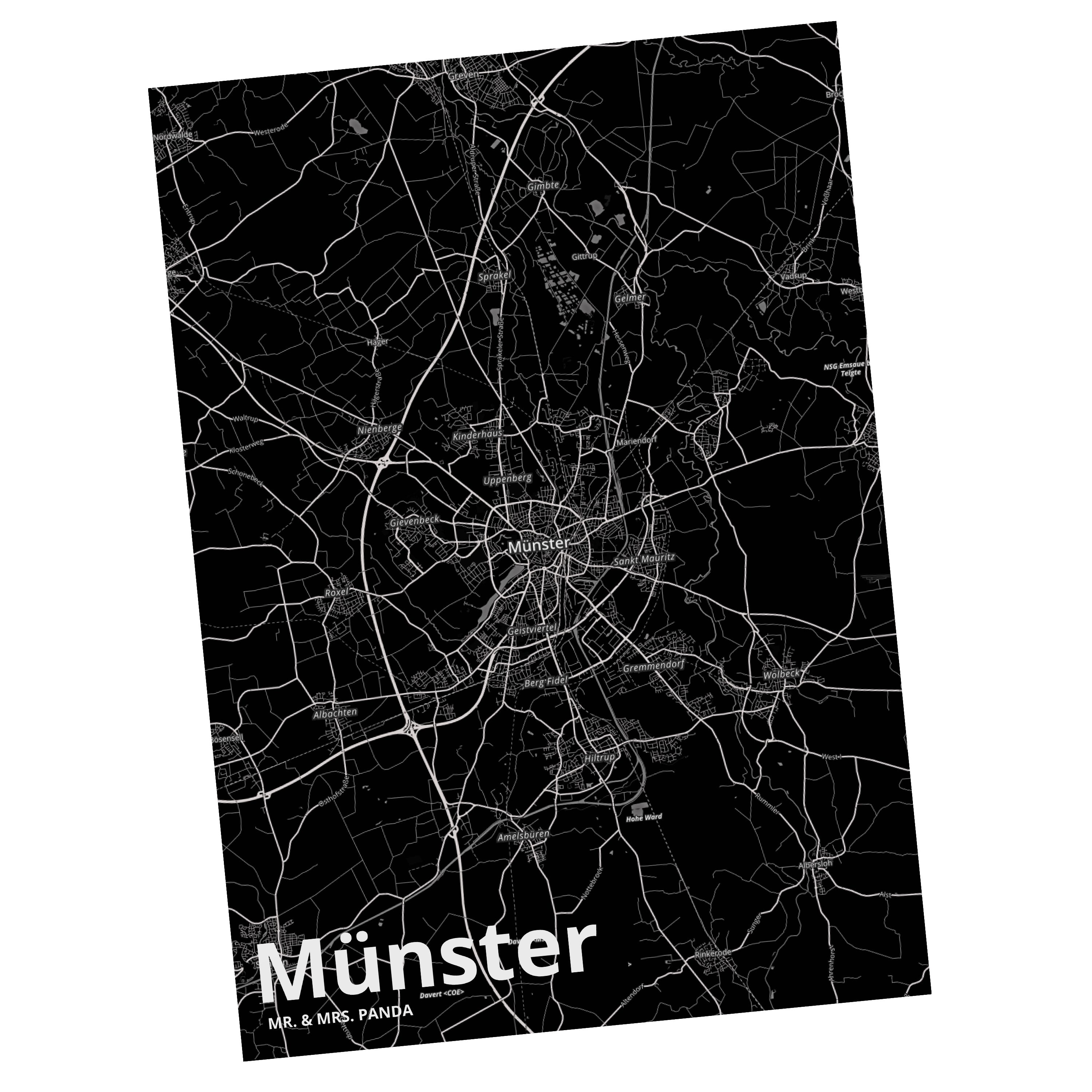 Postkarte Landkarte Geschenk, Münster Mr. & Dorf, Panda Karte, - Ort, Dorf Stadt Karte Mrs. Map