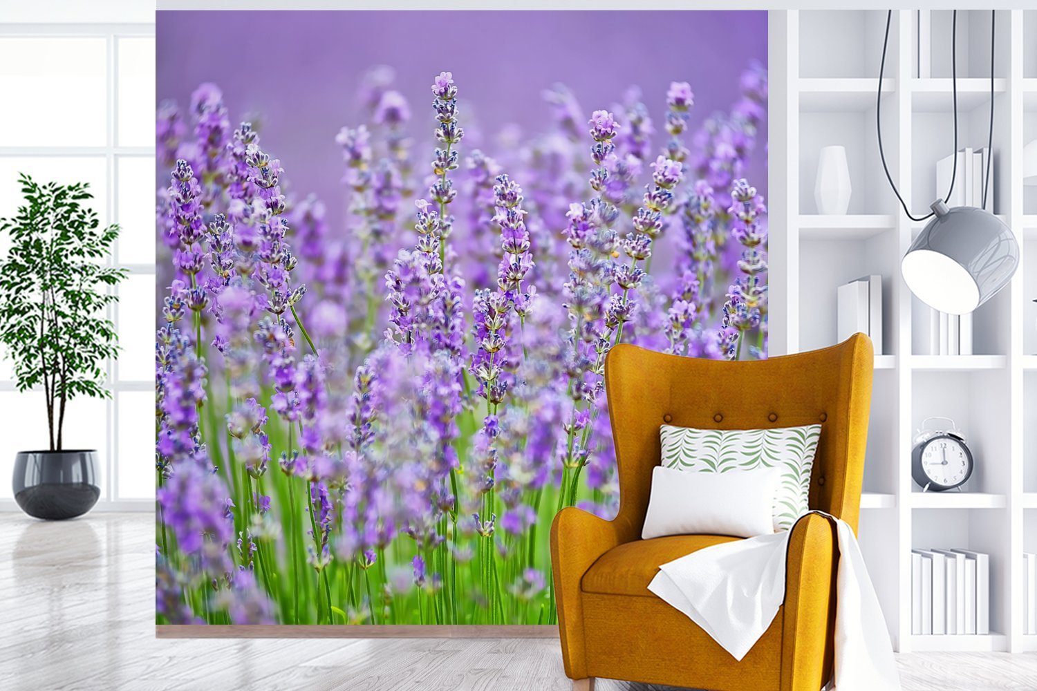 Lavendels, wilden violetten Wohnzimmer Schlafzimmer, (5 St), des Tapete Matt, Nahaufnahme Wandtapete Vinyl MuchoWow für bedruckt, oder Fototapete