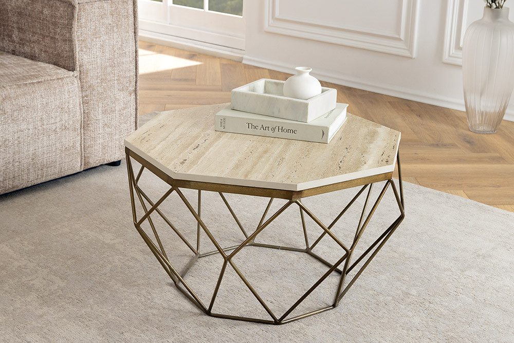 LebensWohnArt Couchtisch Exklusiver Couchtisch BIJOUX ca.70cm beige Travertin Handarbeit