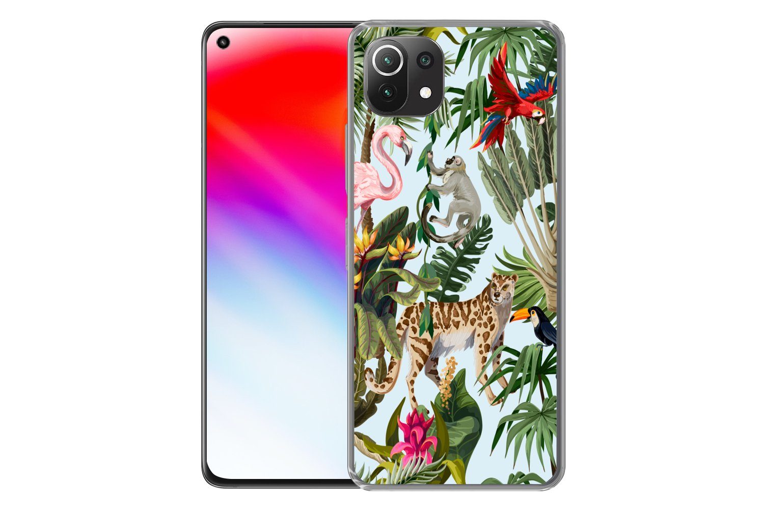 MuchoWow Handyhülle für Xiaomi Mi 11 Lite Dschungel - Tiere - Mädchen - Kinder - Jungen -, Phone Case, Silikon, Schutzhülle Dünn