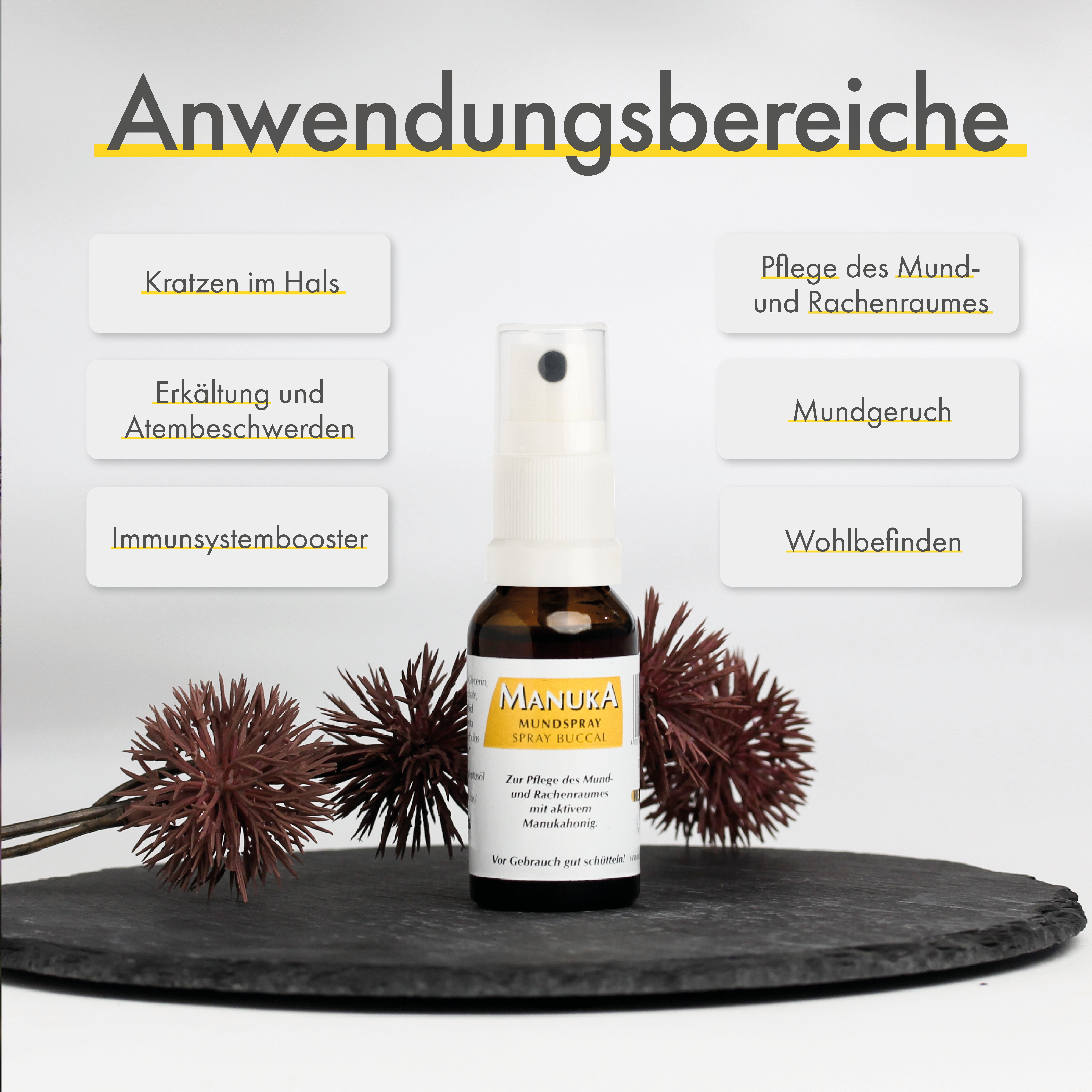 HC PRODUCTS Mundspray Manuka Honig Mundspray gegen Mundgeruch mit Pfefferminzöl & Eukalyptus, Mundspray gegen Mundgeruch I Naturprodukt I Ohne Alkohol I Mundpflege