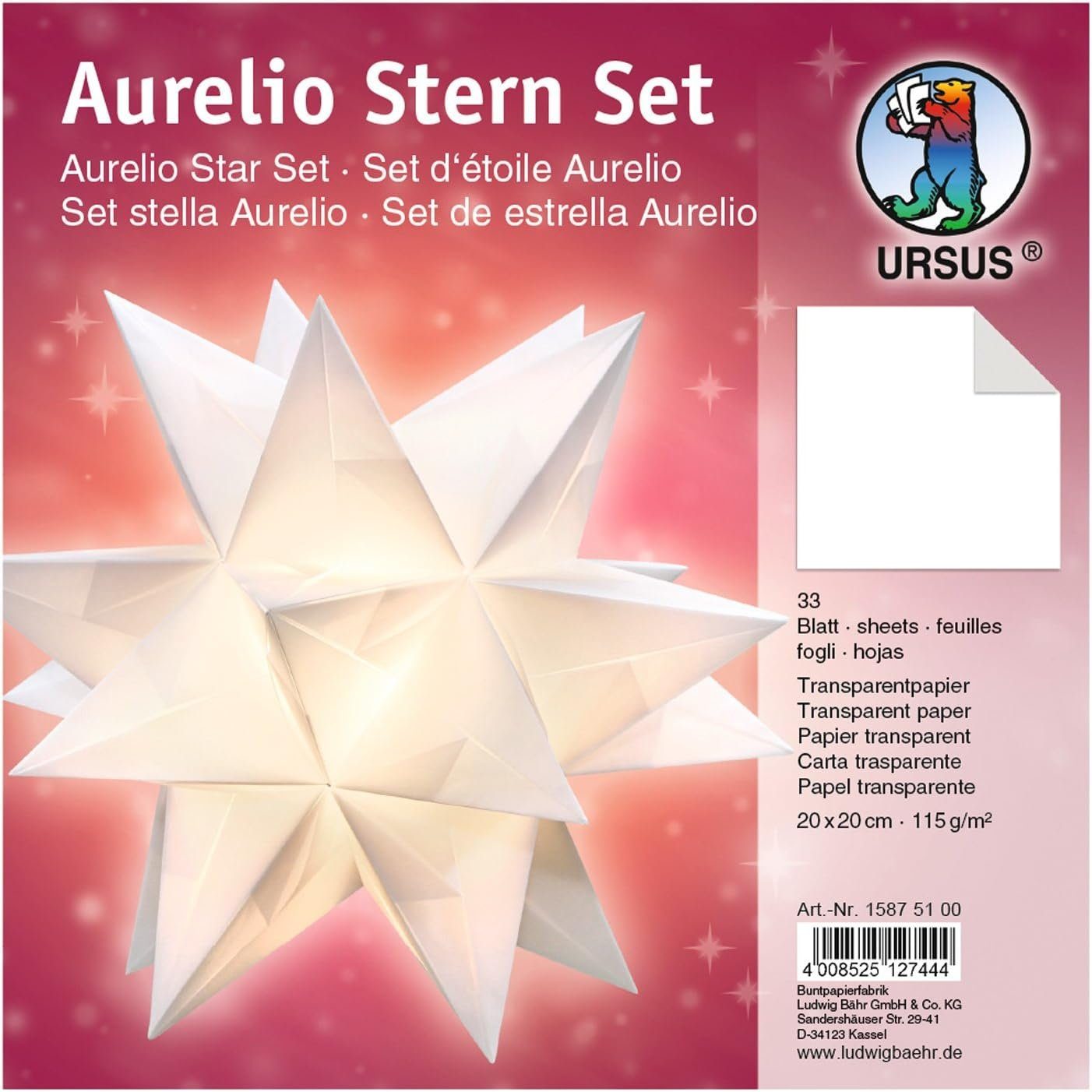 Papiersterne URSUS Faltblätter Aurelio Stern, weiß, 200 x 200 mm
