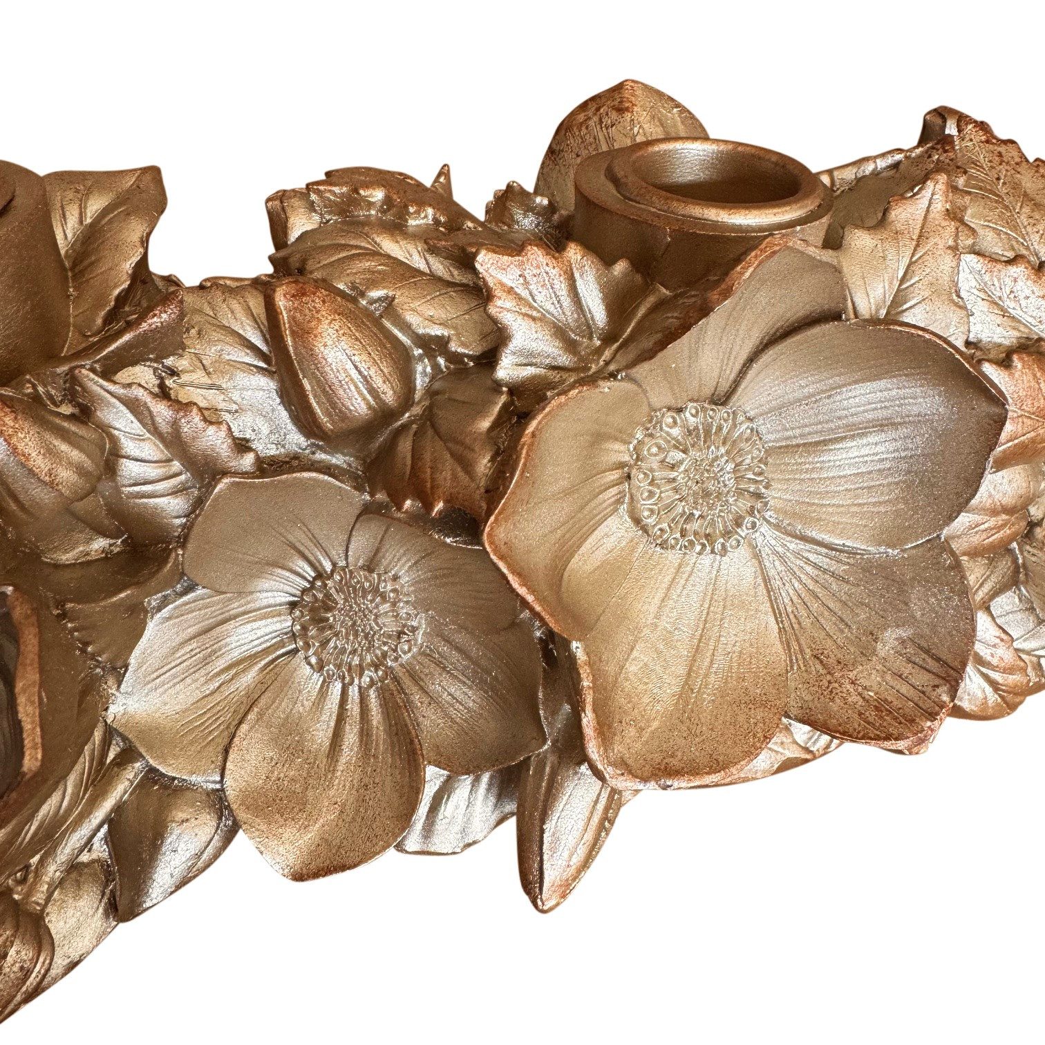 Online-Fuchs Kerzenständer Kerzenhalter für 4 Stabkerzen aus Weihnachtssternen - Adventskranz (Vintage-Look, Gold/Champagner farbig), Dekoration für Weihnachten