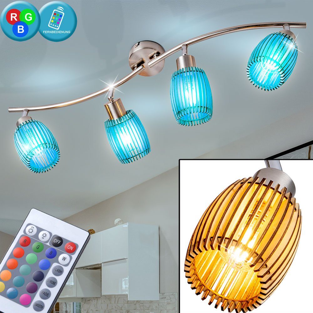 etc-shop LED Deckenspot, Leuchtmittel inklusive, Warmweiß, Farbwechsel, Decken Lampe Holz Wohn Zimmer Nickel Eiche Fernbedienung-