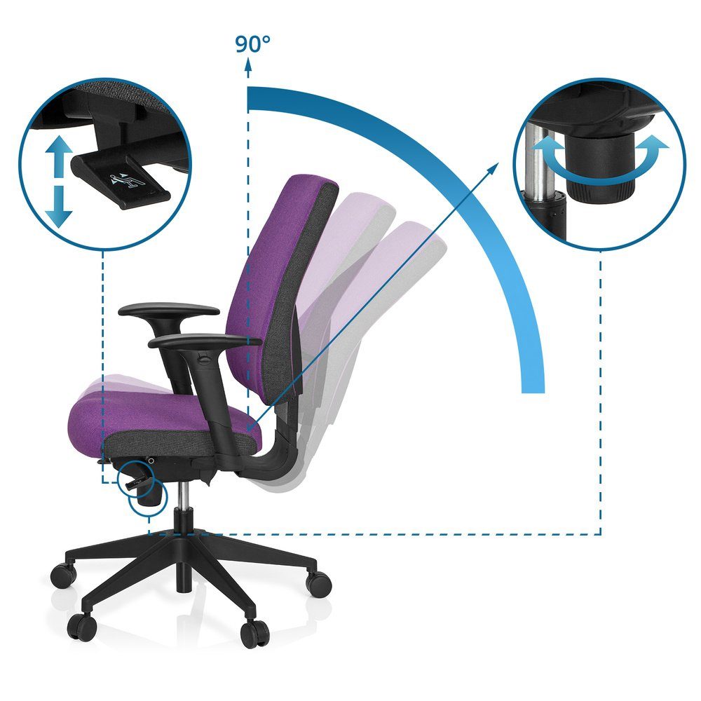 (1 Schreibtischstuhl OFFICE ergonomisch St), Stoff Bürostuhl hjh Lila 500 Drehstuhl Profi PRO-TEC