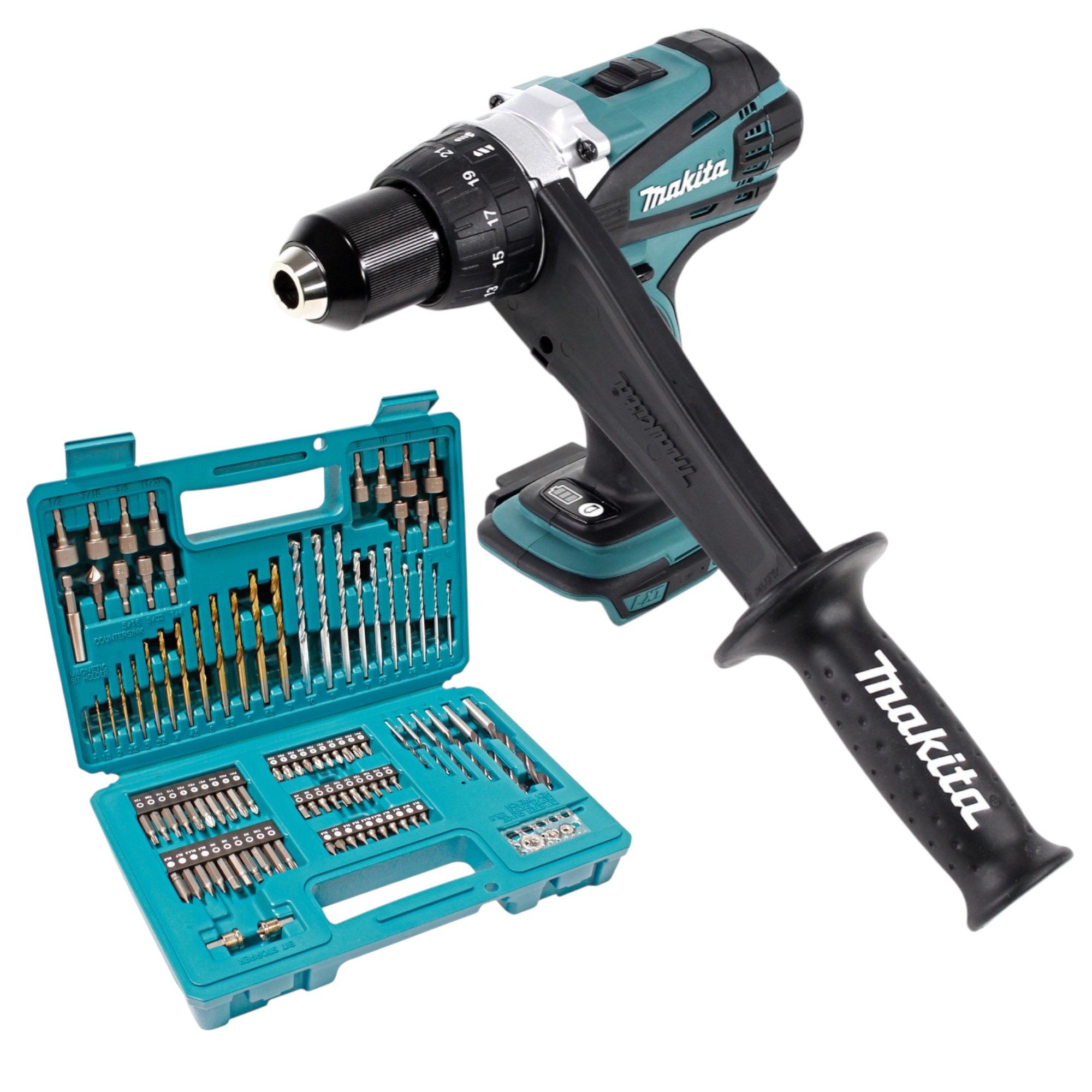 Makita Akku-Schrauber DDF 458 Z 18 V 91 Nm + 102 tlg. Bit Bohrer Set - ohne Akku, ohne Lade