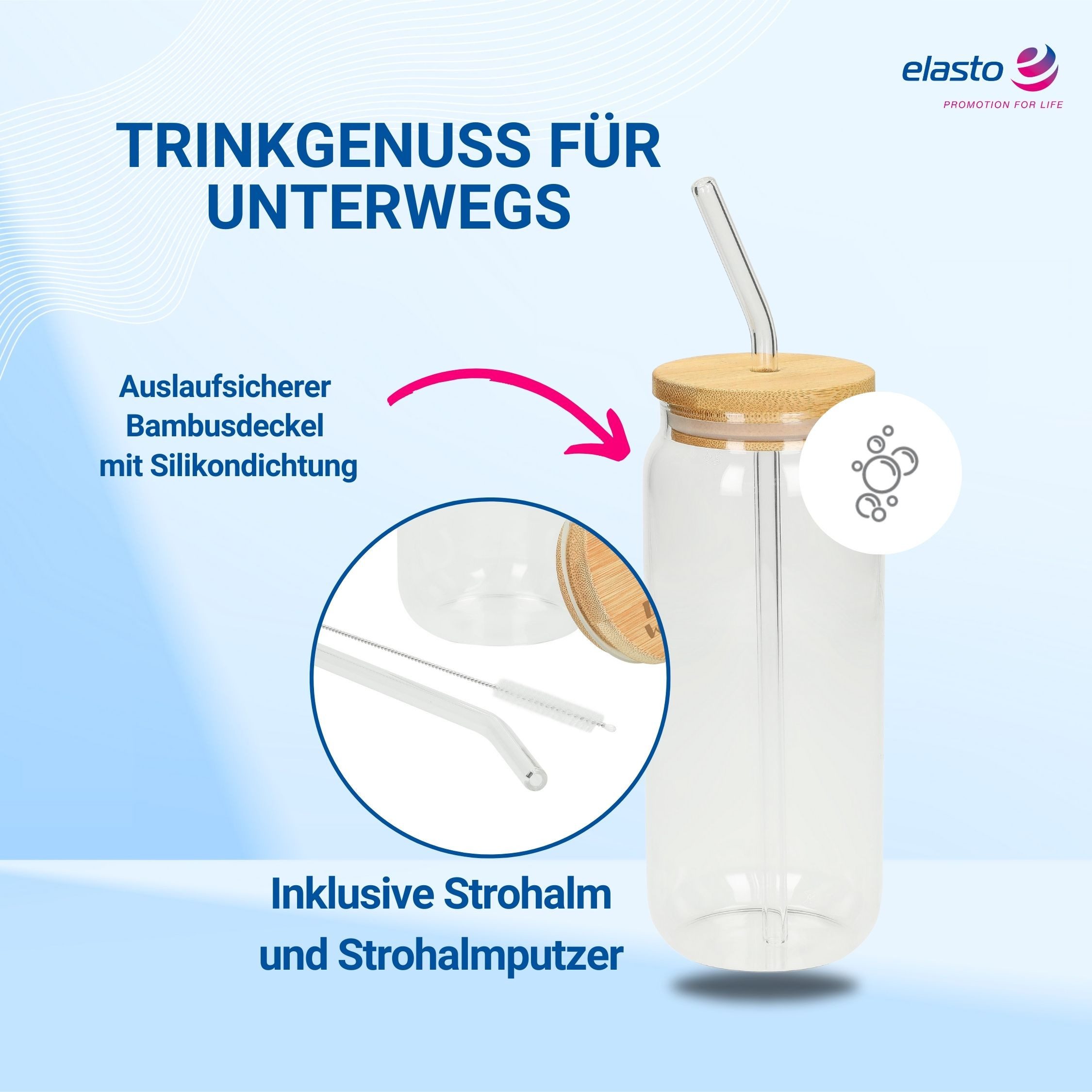 elasto Becher Trinkglas "Tropical" mit Strohhalm 675 ml natur – Bild 4 von 5
