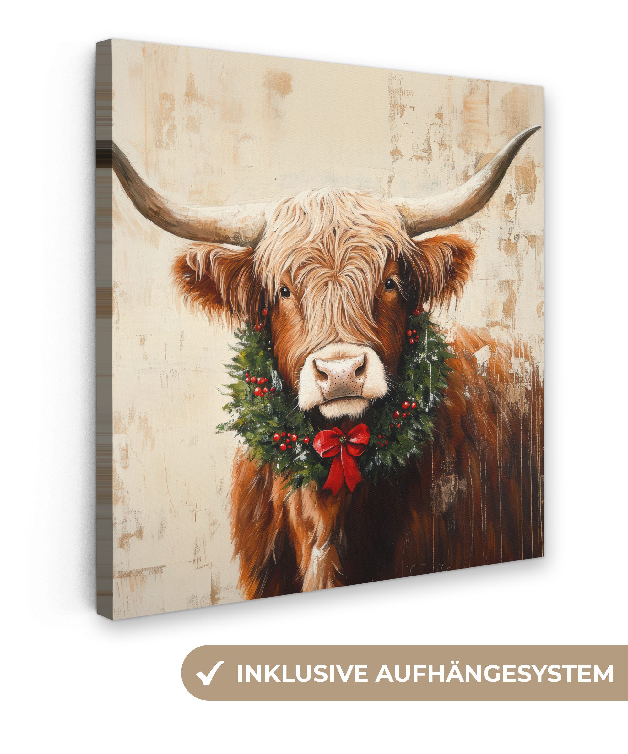 OneMillionCanvasses® Leinwandbild Weihnachten - Schottischer Highlander - B günstig online kaufen