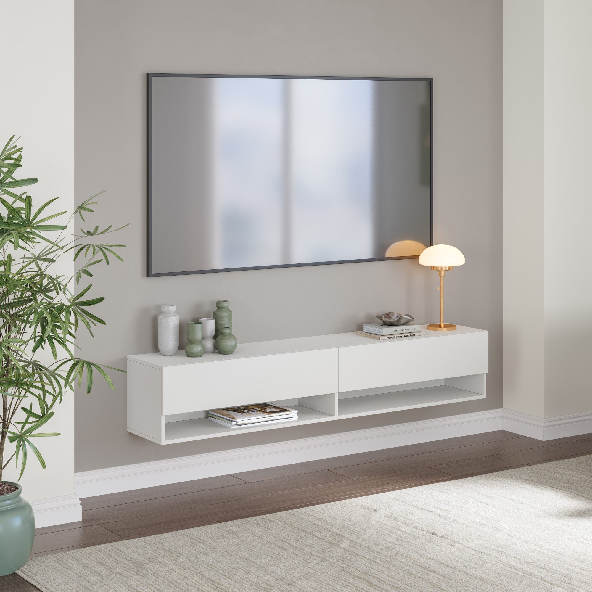 en.casa TV-Board, »Halmstad« hängend 2 Klappen 160 x 31 x 30 cm Weiß