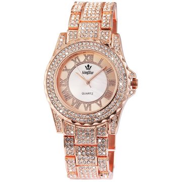 KARMA Quarzuhr Damenuhr rosegold Kristalle Armbanduhr Damen, Uhr Glitzer Glamour Schmuck