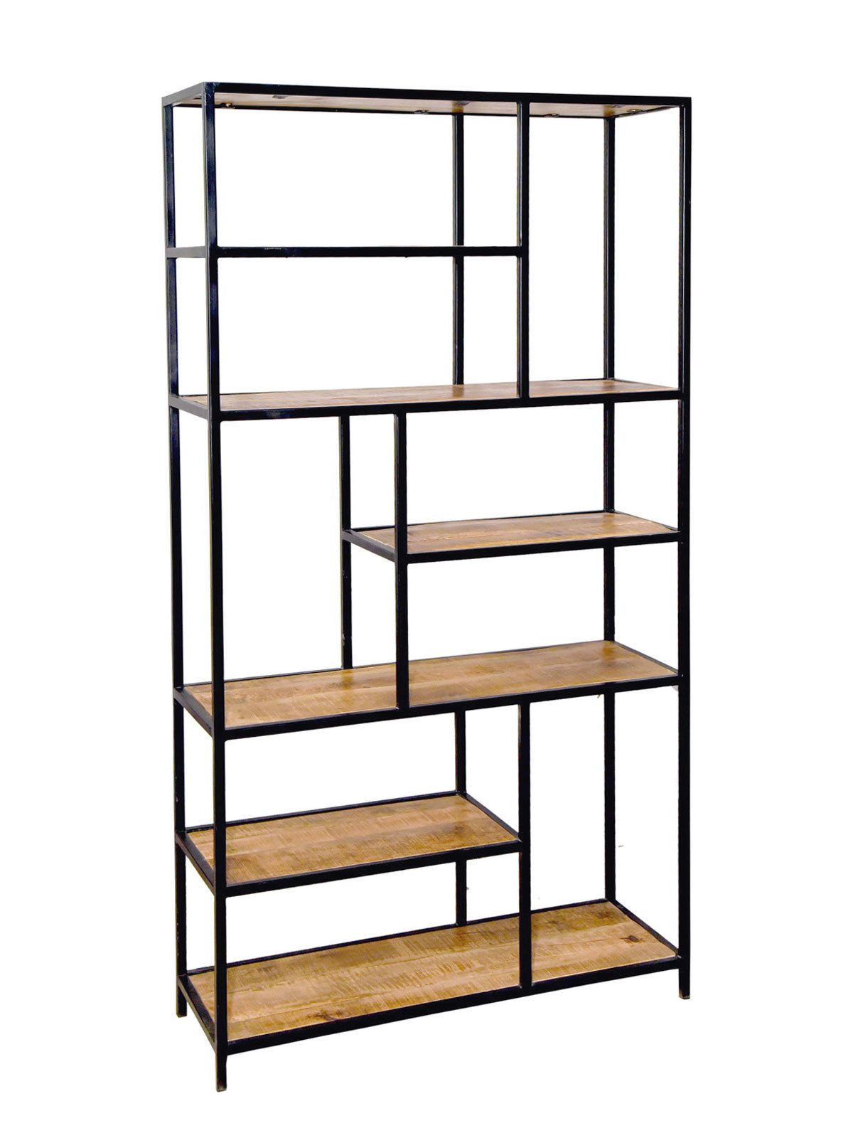 Amagohome Standregal Raumteiler Bücherregal Stand Regal 100x193x36cm Metall schwarz Holzböd