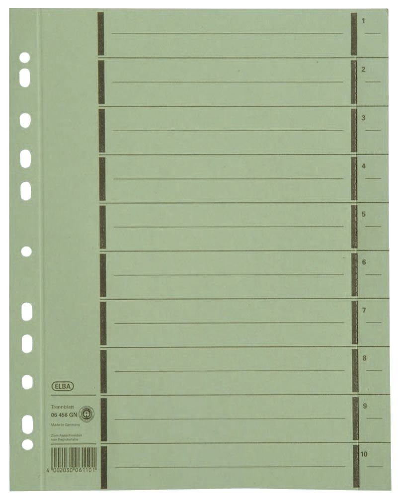 ELBA Zangenset Oxford Trennblätter mit Perforation, DIN A4 Überbreite, grün