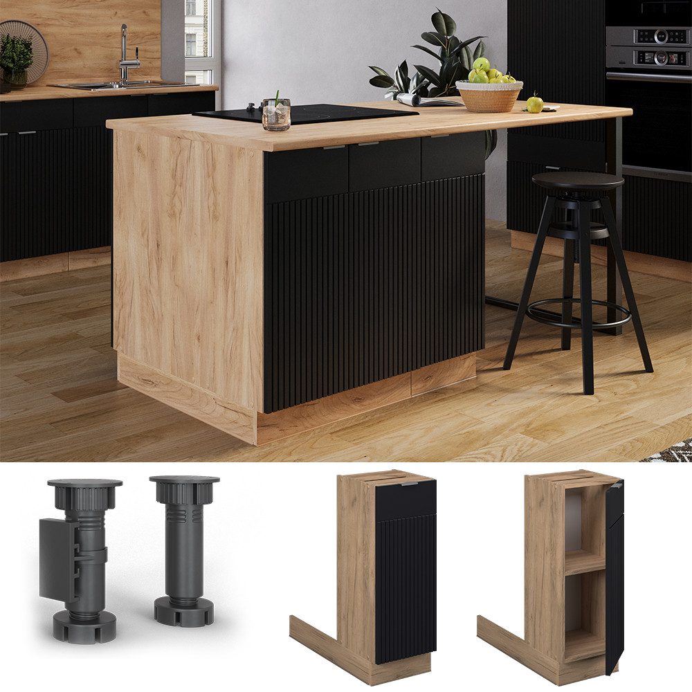 Vicco Unterschrank Fame-Line, Schwarz gestreift/Goldkraft Eiche, günstig online kaufen