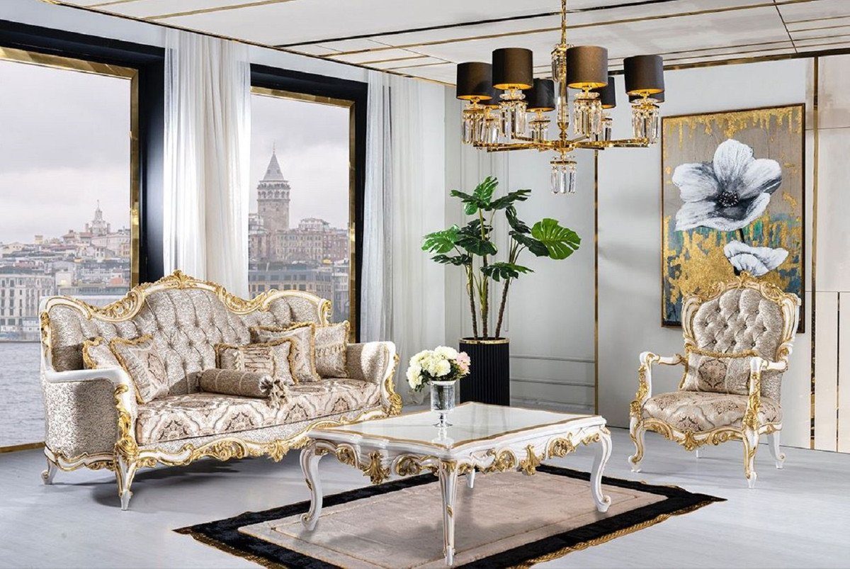 - im Barock Weiß Barock - Gold Möbel Barockstil Prunkvolles Glitzersteinen Wohnzimmer Beige / Einrichtung mit Möbel Barockstil Padrino Padrino Sofa / Casa Sofa - / Luxus Wohnzimmer Silber / Schwarz - Sofa Luxus Casa