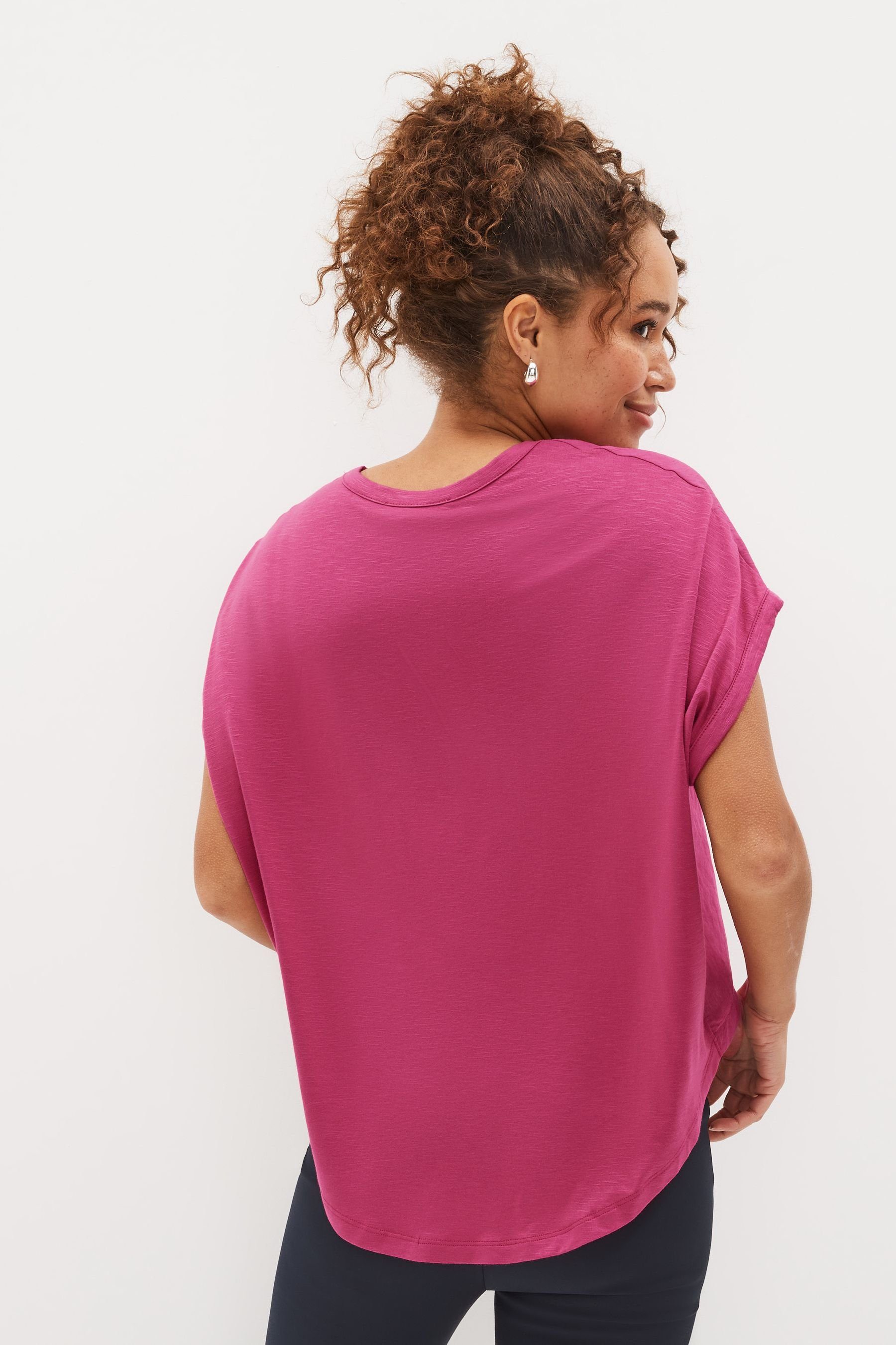 (1-tlg) Kastiges T-Shirt Cupro-Mischgewebe Next Pink aus Kurzarm-T-Shirt