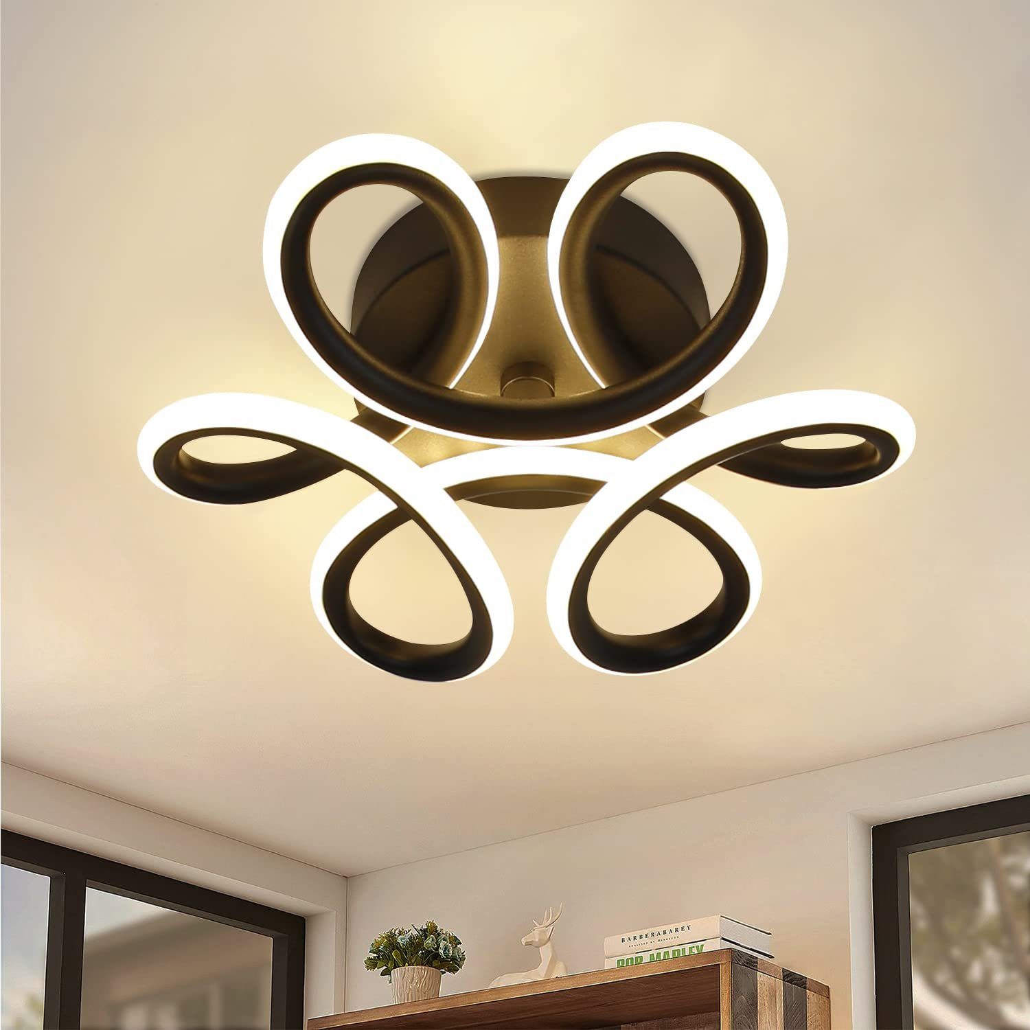 ZMH LED Deckenleuchte Geometrie Design Lampe Modern Schlafzimmer Whonzimmer, LED fest integriert, Warmweiß, Schwarz