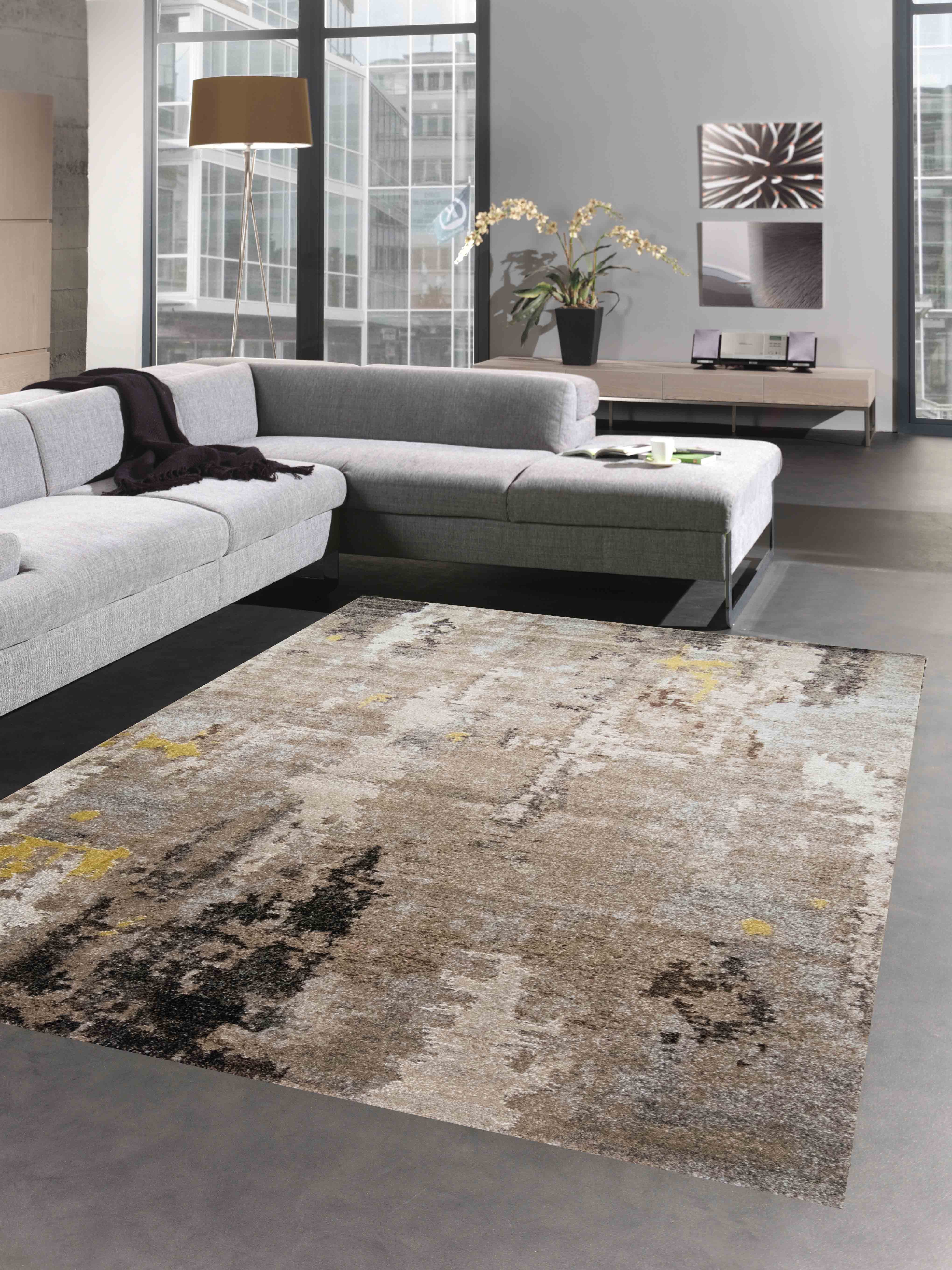 Teppich Abstrakter Teppich modernes Design Wohnzimmer Flur braun beige - pflegeleicht, Carpetia, rechteckig, Höhe: 13 mm