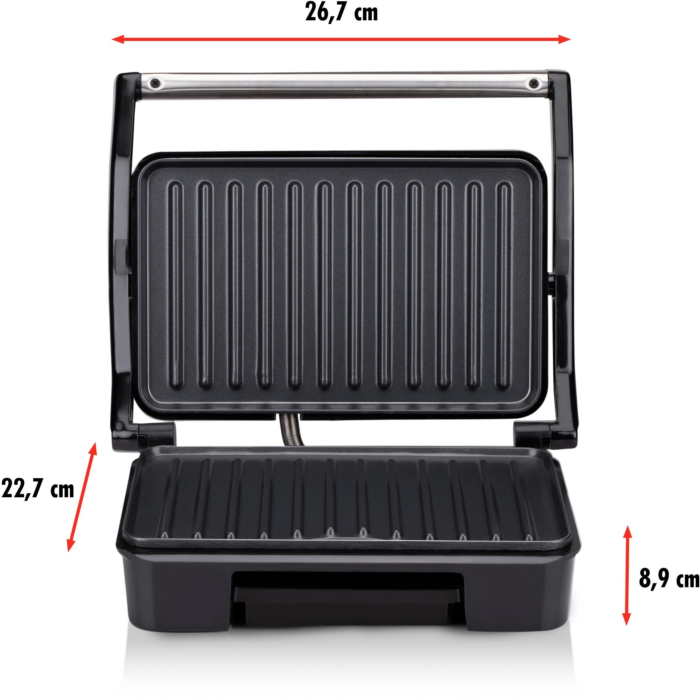 *Alpina* Paninigrill / Kontaktgrill 750W, Antihaft, Tropfschale, 23x14,5cm, Silber, 750 W, Abnehmbare Tropfschale