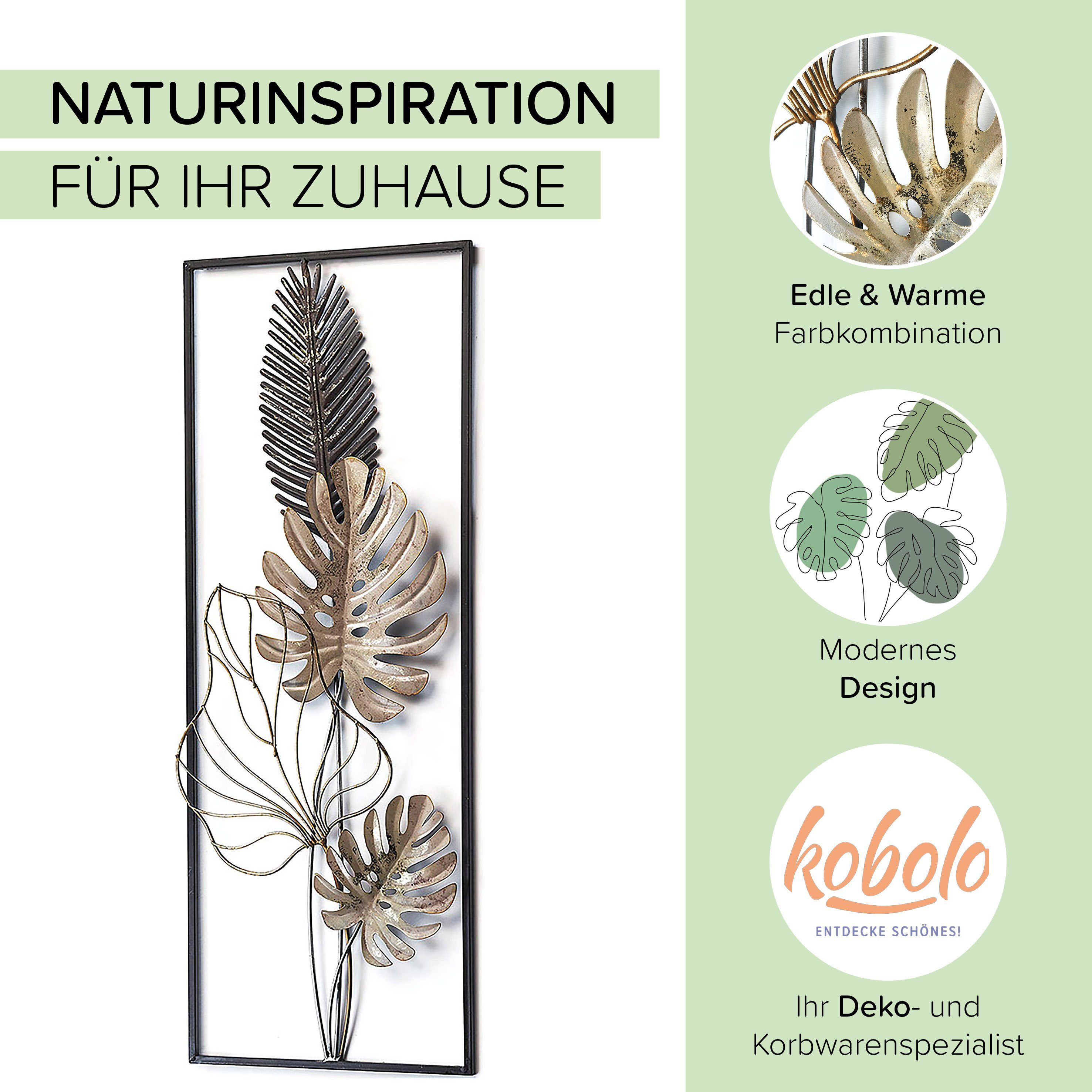 Kobolo Wandbild Metallbild Wanddekoration MONSTERA - schwarz gold, Pflanzen günstig online kaufen