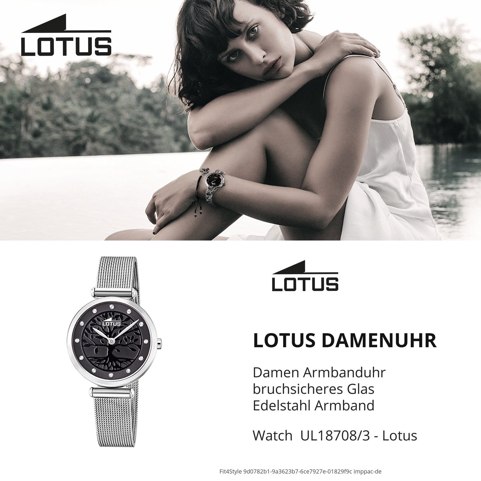 Lotus Quarzuhr LOTUS Damen Uhr (ca. 29mm) klein rund, Fashion 18708/3, Edelstahlarmband Damenuhr silber