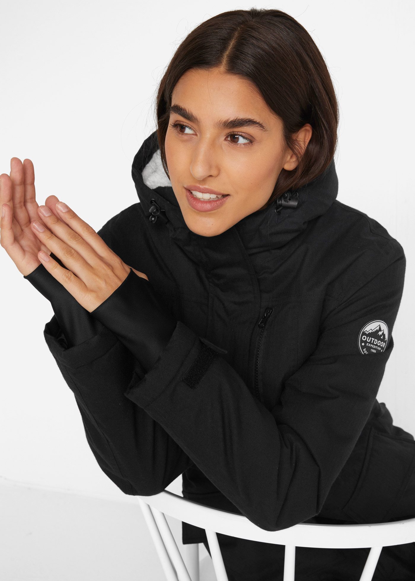 bonprix Funktionsparka mit Teddyfleece, mit Kapuze, wasserdicht, lässig geschnitten