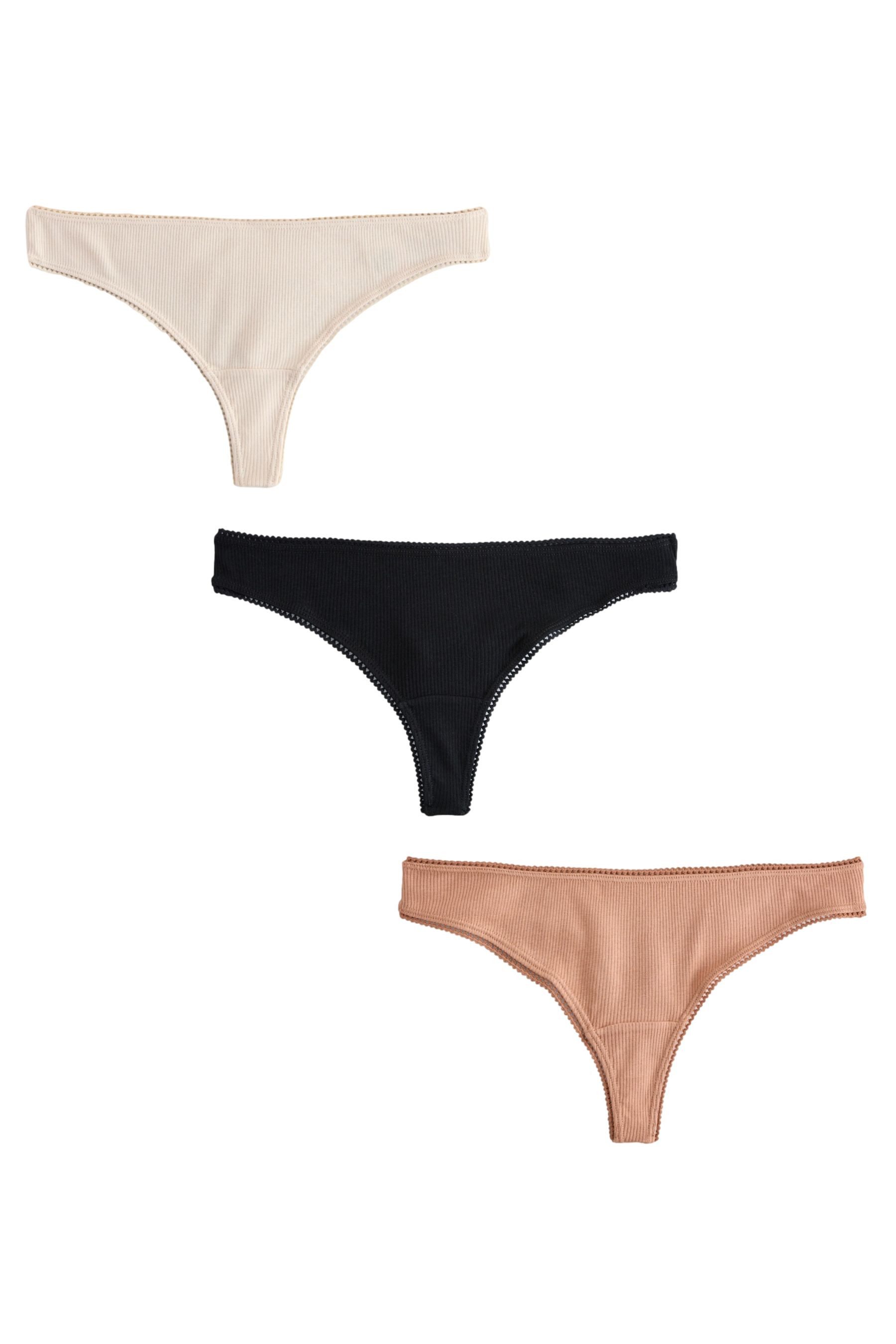 String 3er-Pack Slips aus gerippter Baumwolle, Tanga