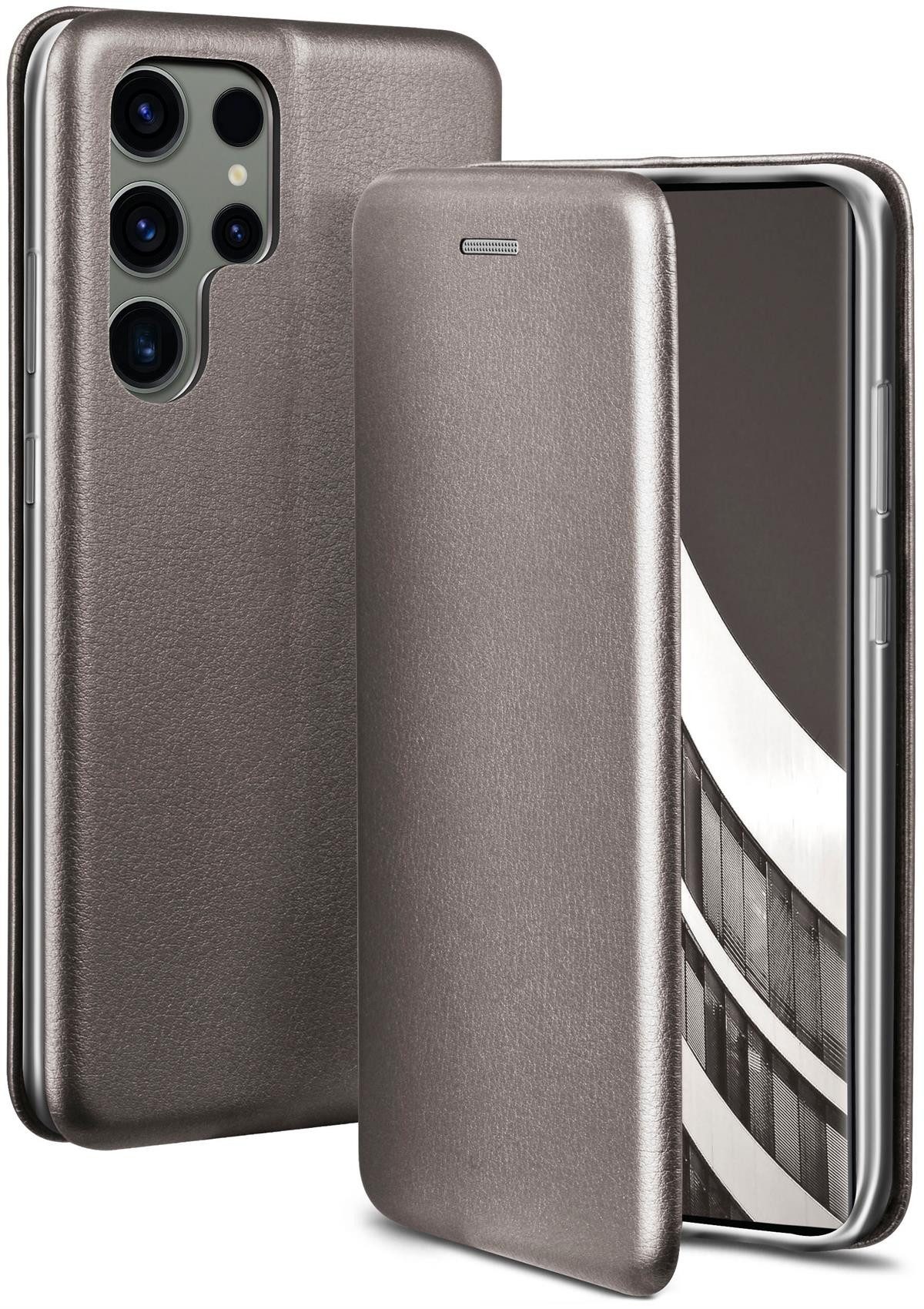 ONEFLOW Handyhülle für Samsung Galaxy S23 Ultra Premium Hülle Business Cover Grau 6,8 Zoll, 360 Grad Schutzhülle Flip Case Etui Klapphülle Dünn Leder Handy Tasche