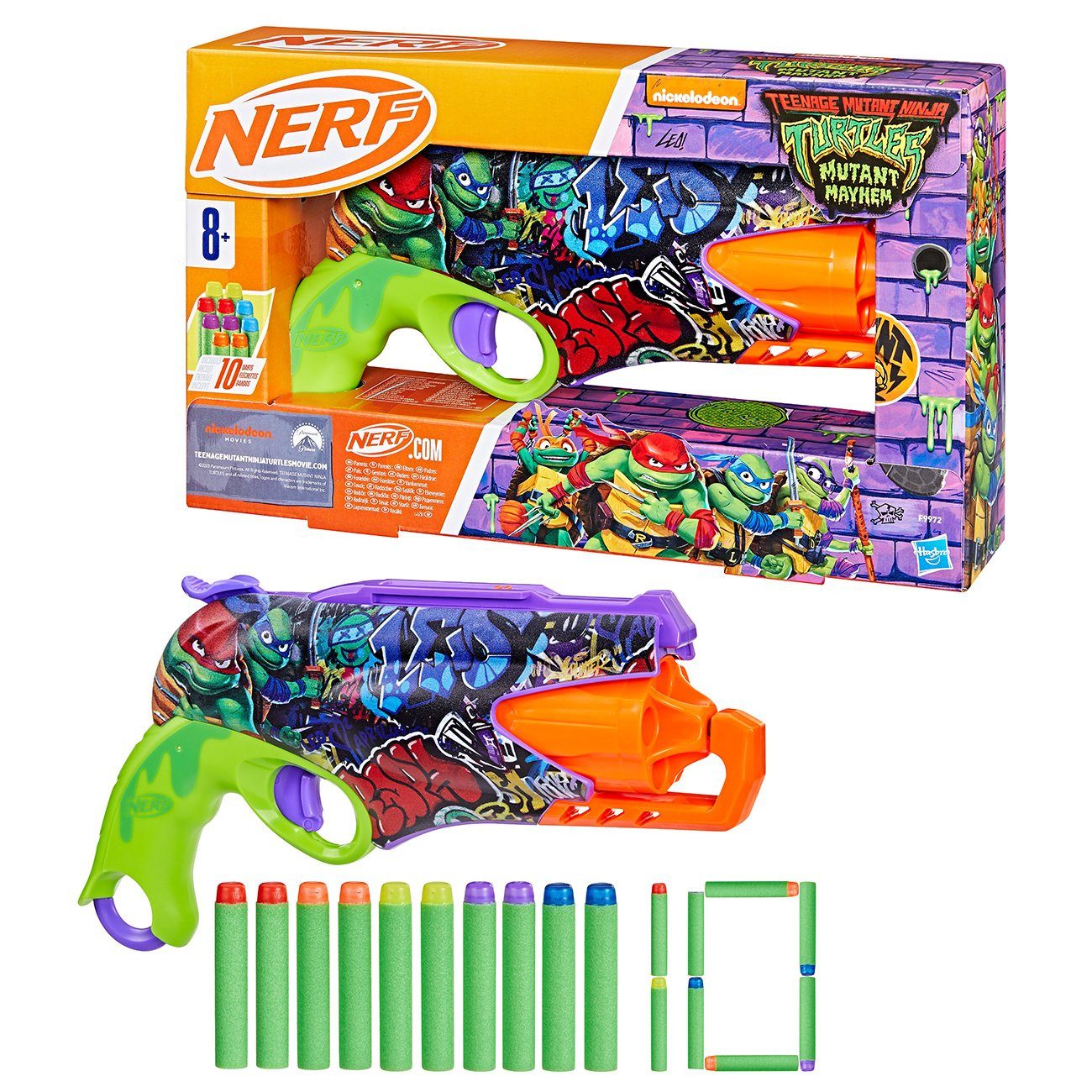Hasbro Blaster TMNT Revolver-Blaster mit Hammer-Action, Der Nerf TMNT Blaster im Mutant Mayhem Design bietet die beliebte einh