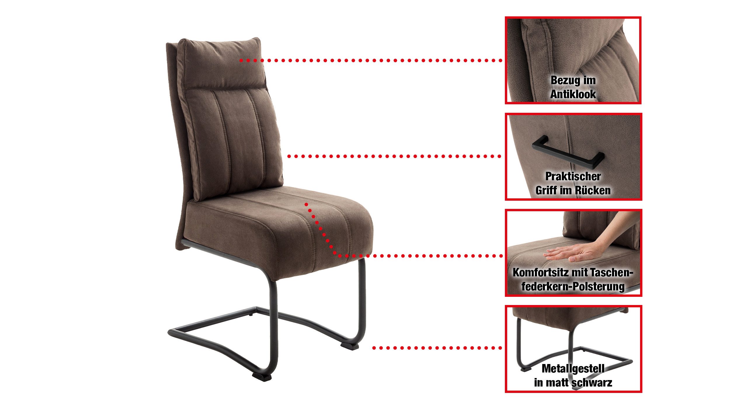 Massivart® Freischwinger mit Taschenfederkern, Microfaser Antiklook, Esszim günstig online kaufen