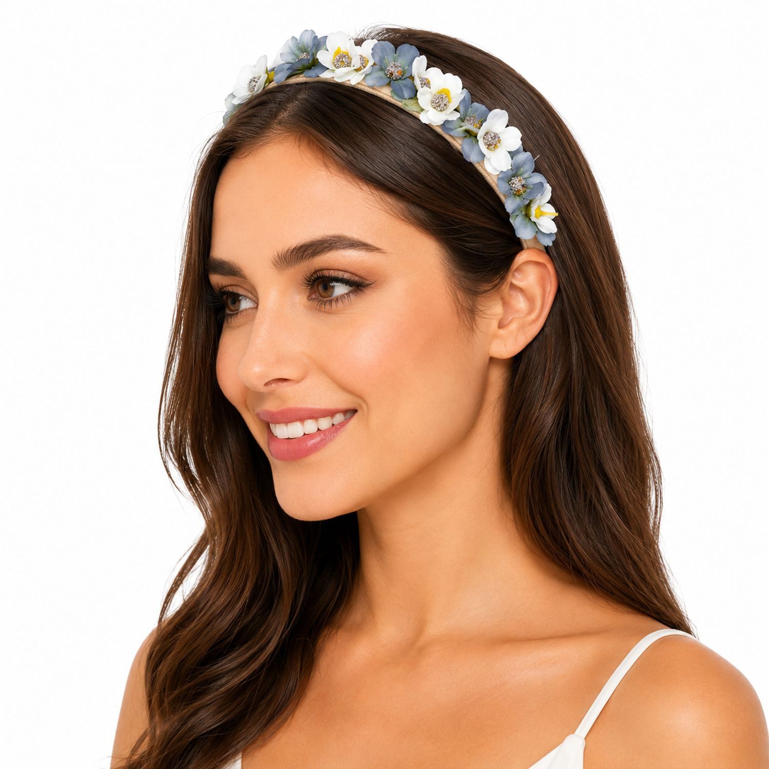 Trachtenland Haarreif Blumen Kranz "Elfe" - Schmaler Blütenkranz Haarschmuck Hochzeit