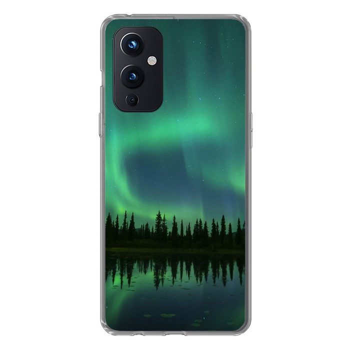 MuchoWow Handyhülle Nordlicht - Bäume - Wasser - Alaska Phone Case Handyhülle OnePlus 9 Silikon Schutzhülle