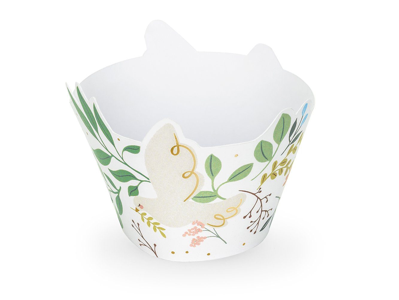 partydeco Muffinform, Muffin Förmchen Taube mit Zweigen 5x7x6cm Papier weiß grün 6er Set