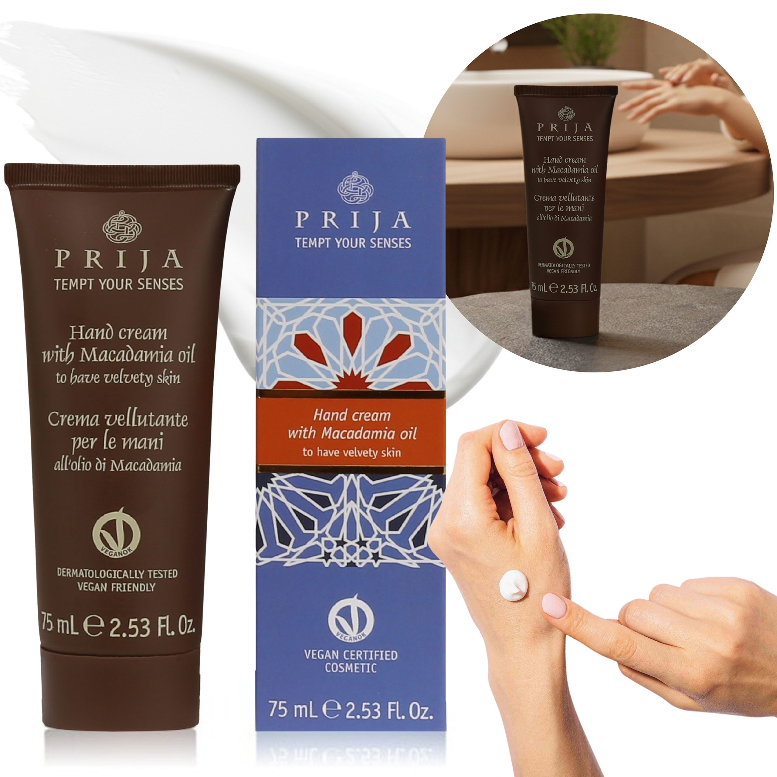 PRIJA Handcreme PRIJA Handcreme feuchtigkeitsspendend mit Macadamiaöl VEGAN 75 ml