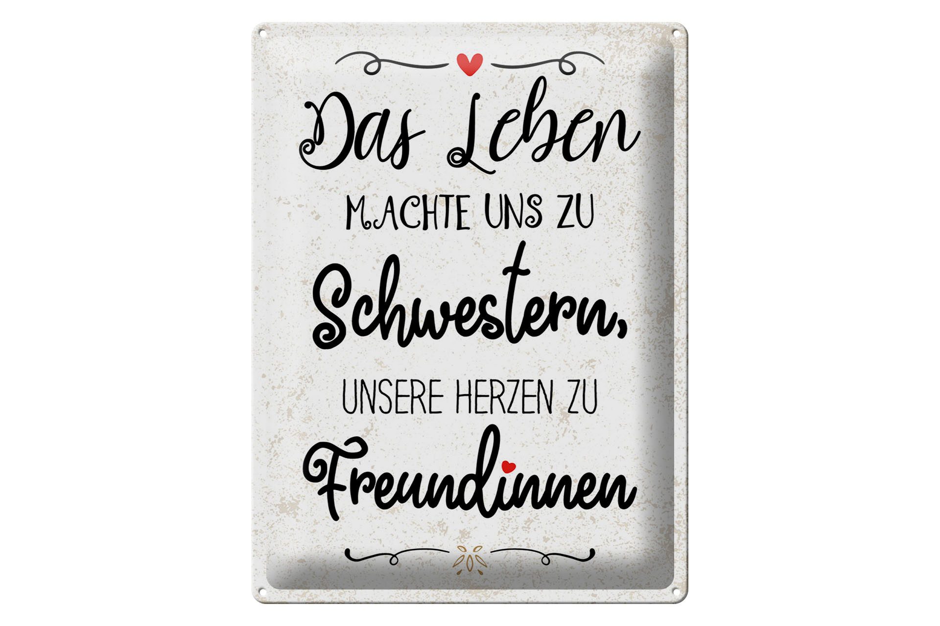 Metallschild Spruch 30x40 cm Schwestern unsere Herzen machen uns zu Freundinnen