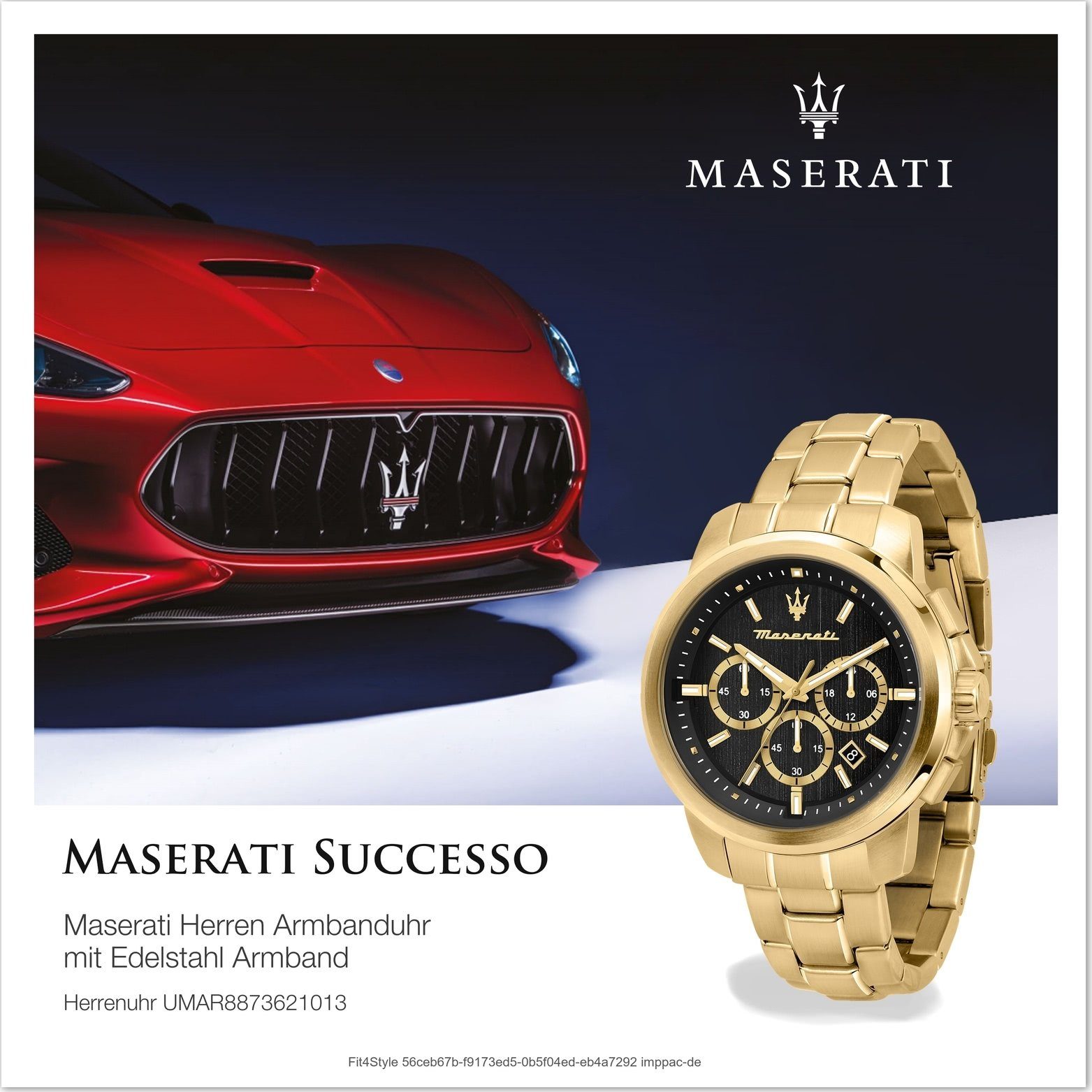 MASERATI Chronograph Maserati Herrenuhr rundes (ca. Edelstahlarmband, Edelstahl Gehäuse, Armband-Uhr, schwarz 52x44mm) groß