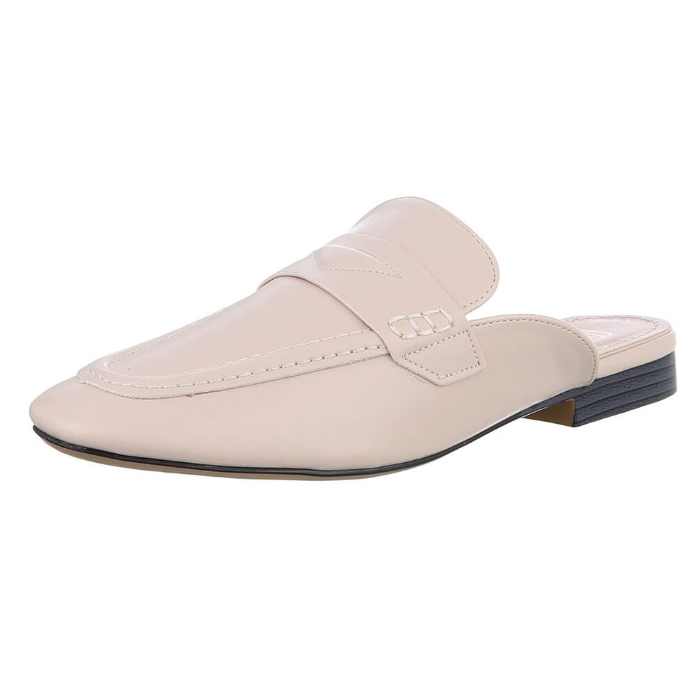 Ital-Design Damen Mules Freizeit Pantolette (88930386) Blockabsatz Pantoletten in Beige
