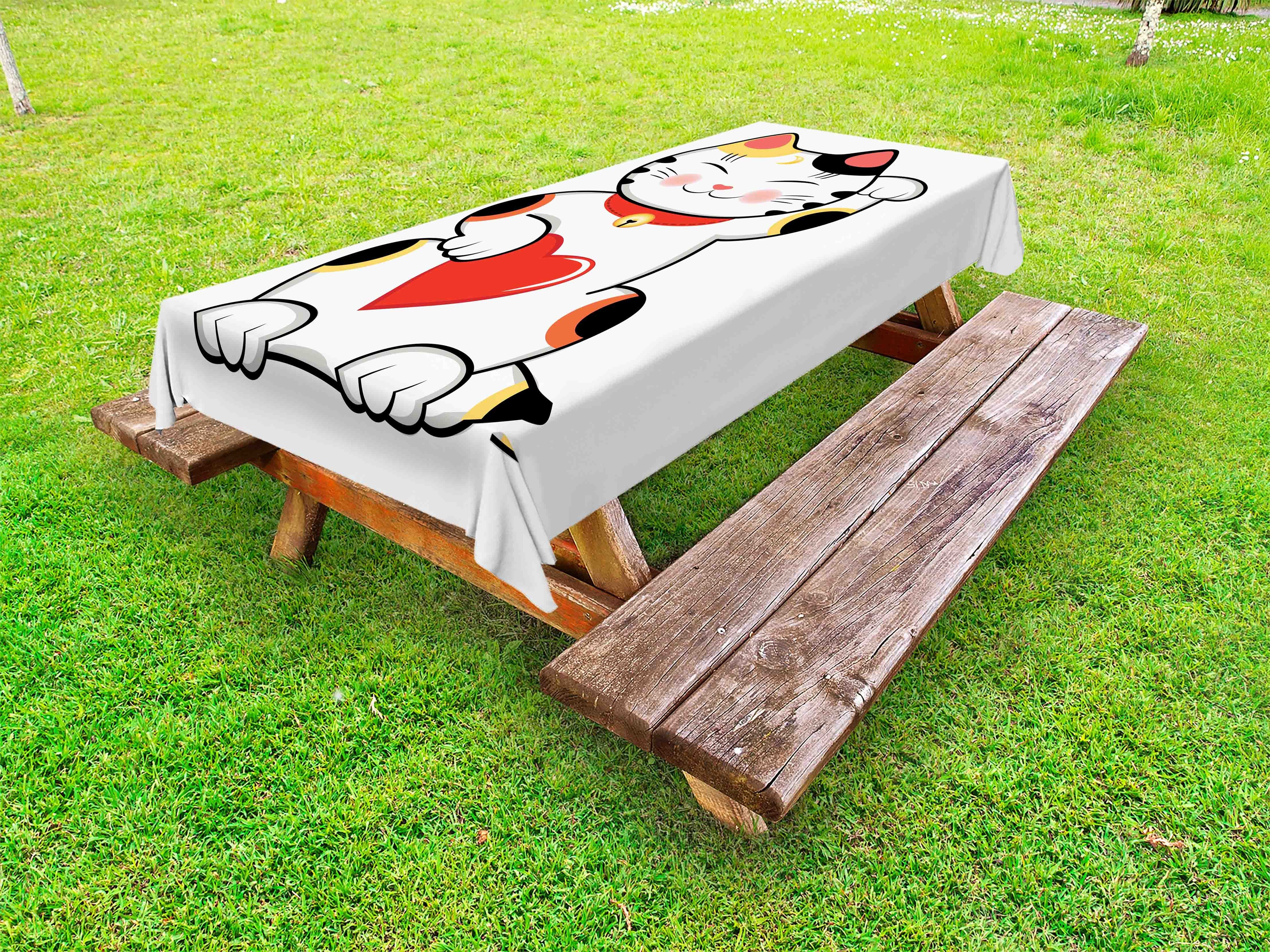 Abakuhaus Tischdecke dekorative waschbare Picknick-Tischdecke, japanische Katze Lächeln Maneki Neko