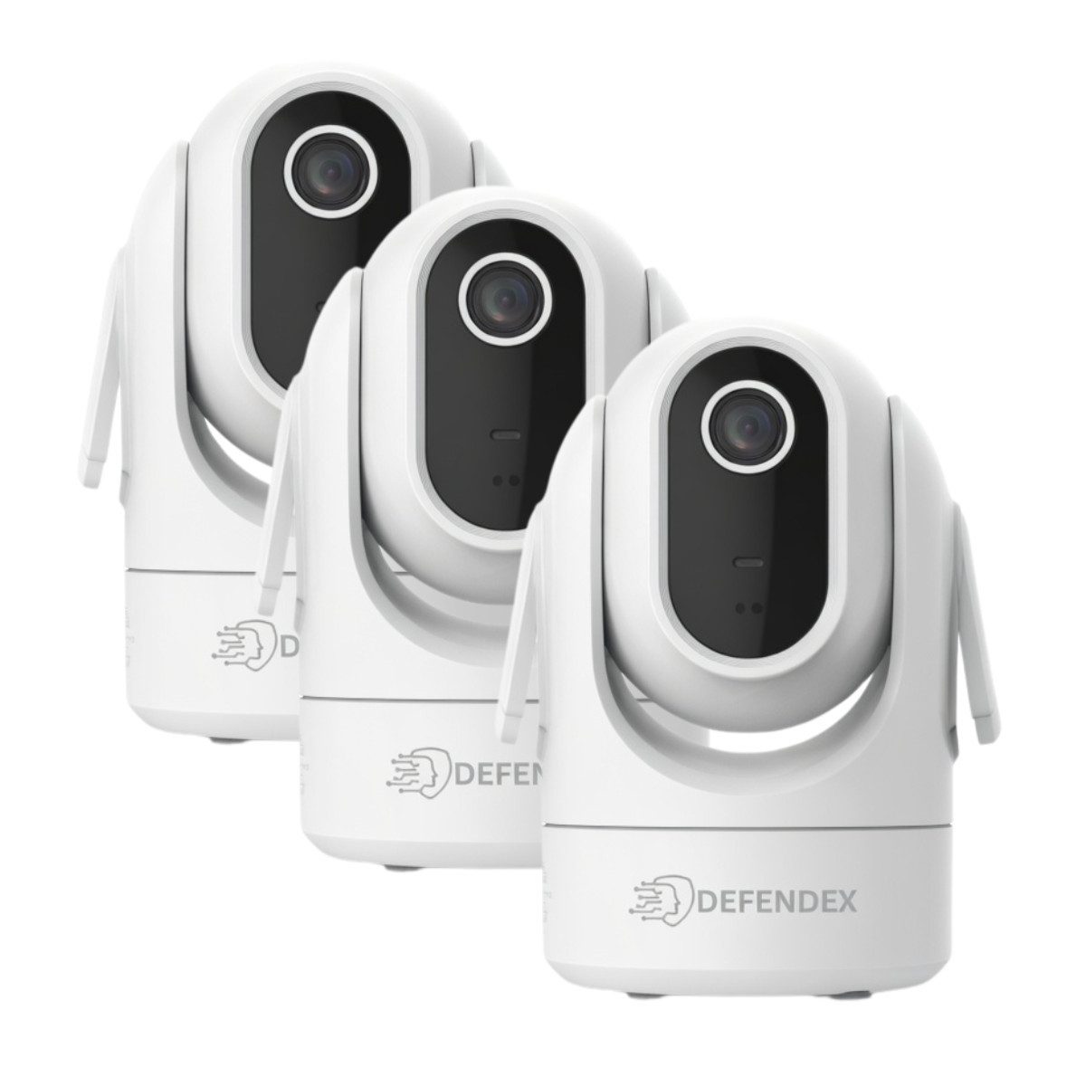 Defendex Überwachungskamera WLAN 4MP PT – Auto Tracking, Nachtsicht, 2-Wege Audio, WiFi IP Kamera (Innenbereich, Packung, 3-tlg., Mikrofon, Lautsprecher, Intelligente Bewegungsverfolgung)