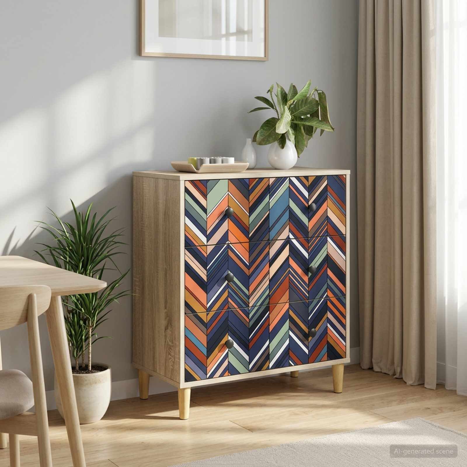 vidaXL Kommode 66 x 36,5 x 75 cm Kommode Schubladenschrank Sideboard OMMEN Geometrisc